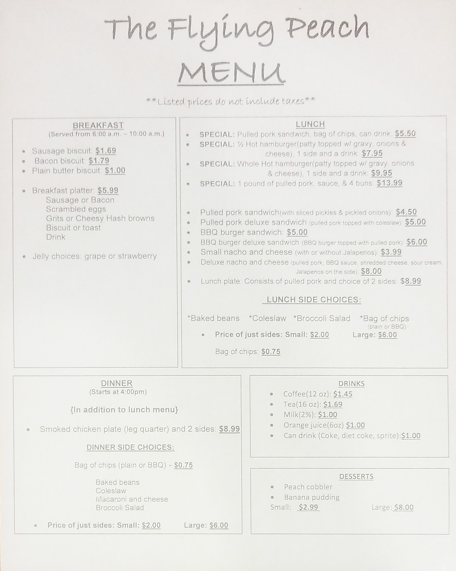 Flying Peach BBQ Menu