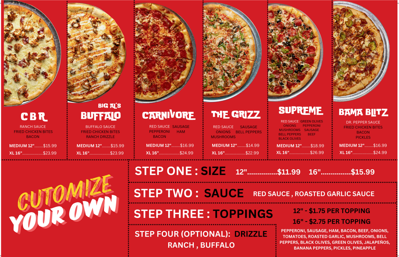 Grizzly Pizza & Wings Daphne Menu