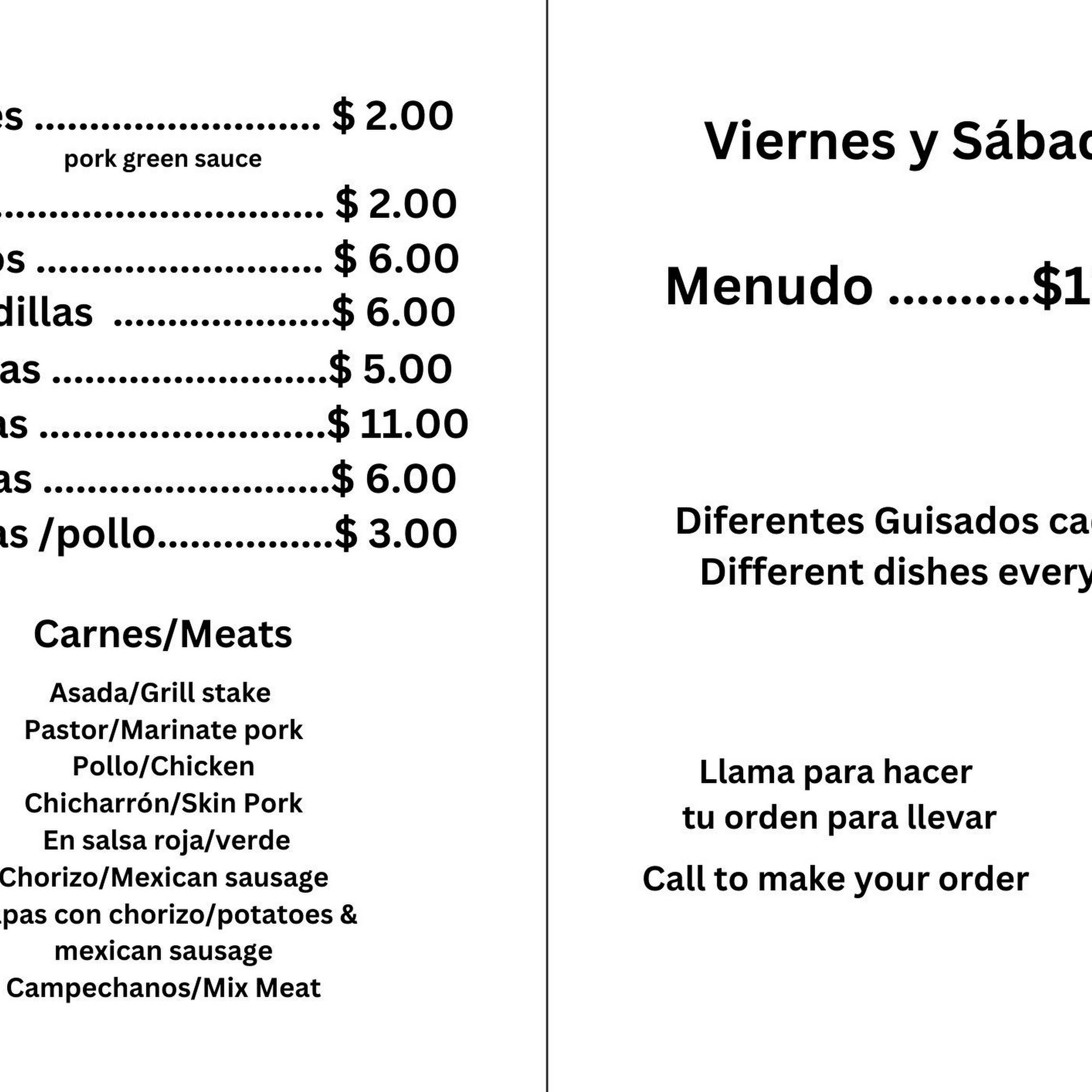 Taqueria Lili Menu