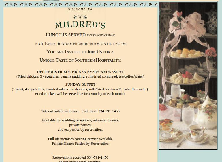 Mildred's Restaurant & Tea Room Menu