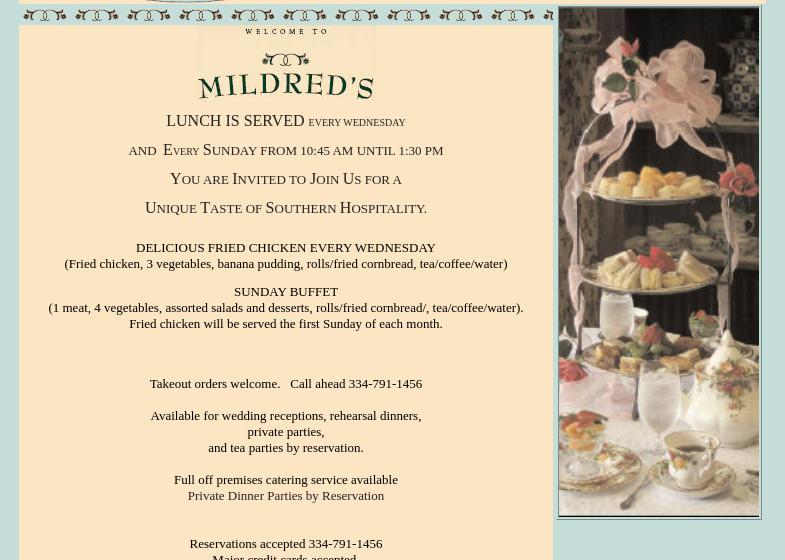 Mildred's Restaurant & Tea Room Menu