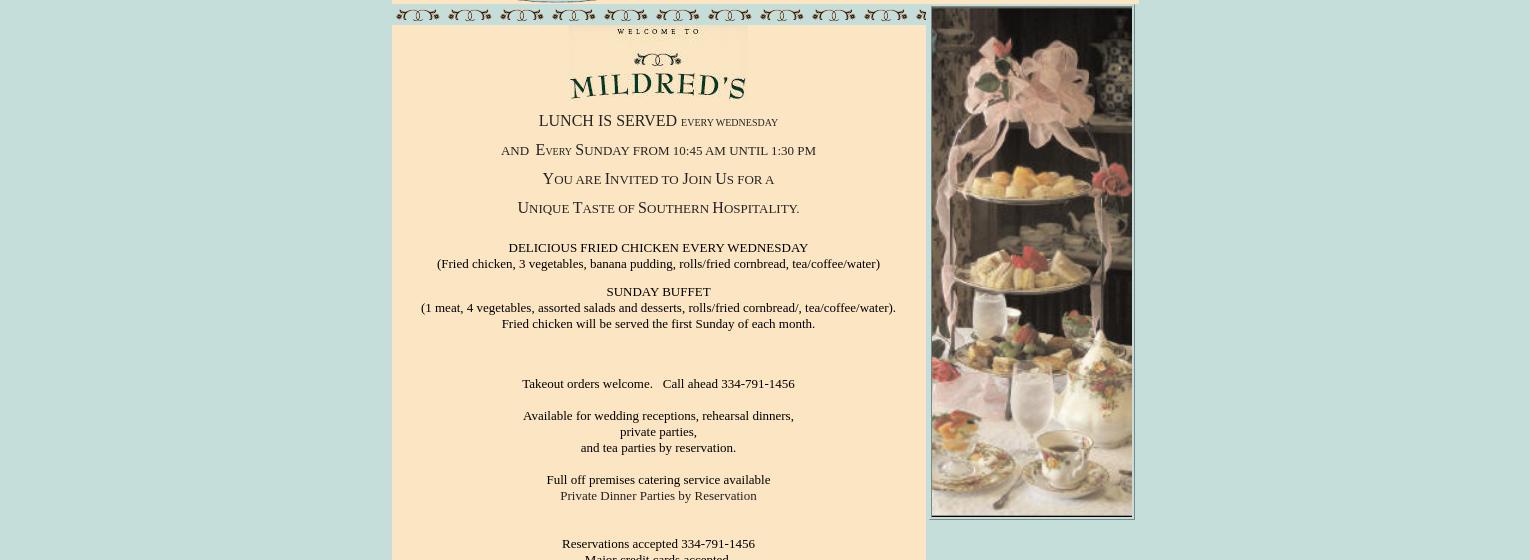 Mildred's Restaurant & Tea Room Menu