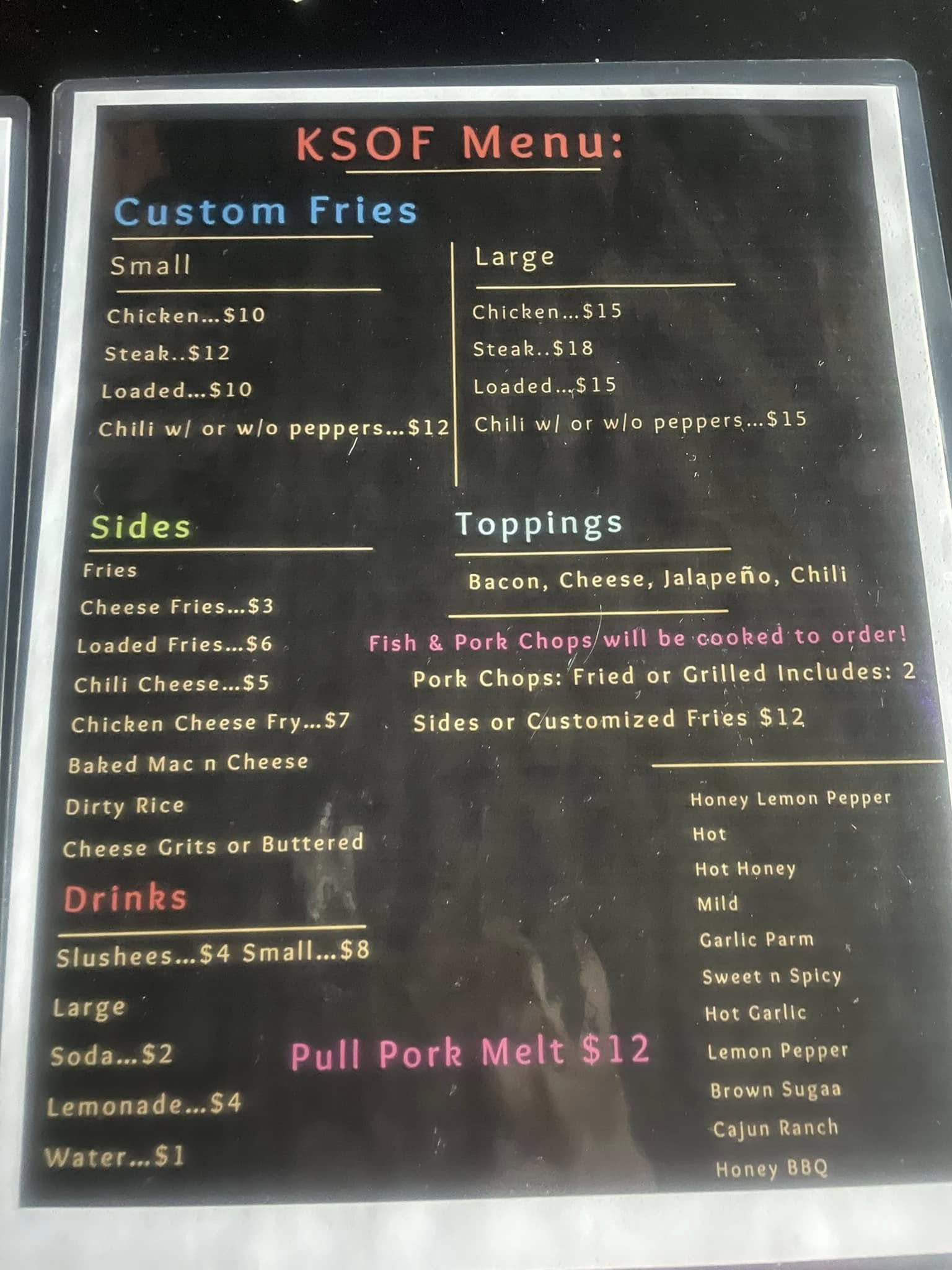 Ksof Bar & Grill Menu