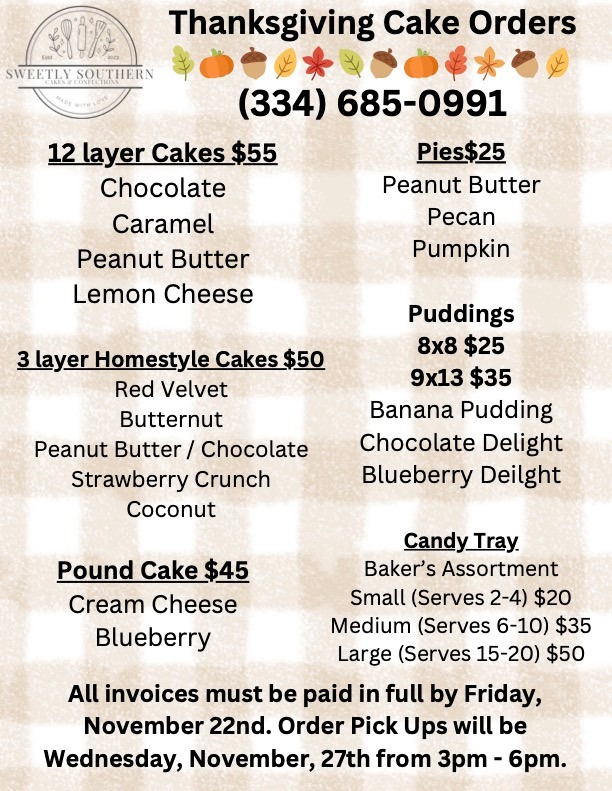 Sweetly Southern Cakes & Confections Menu