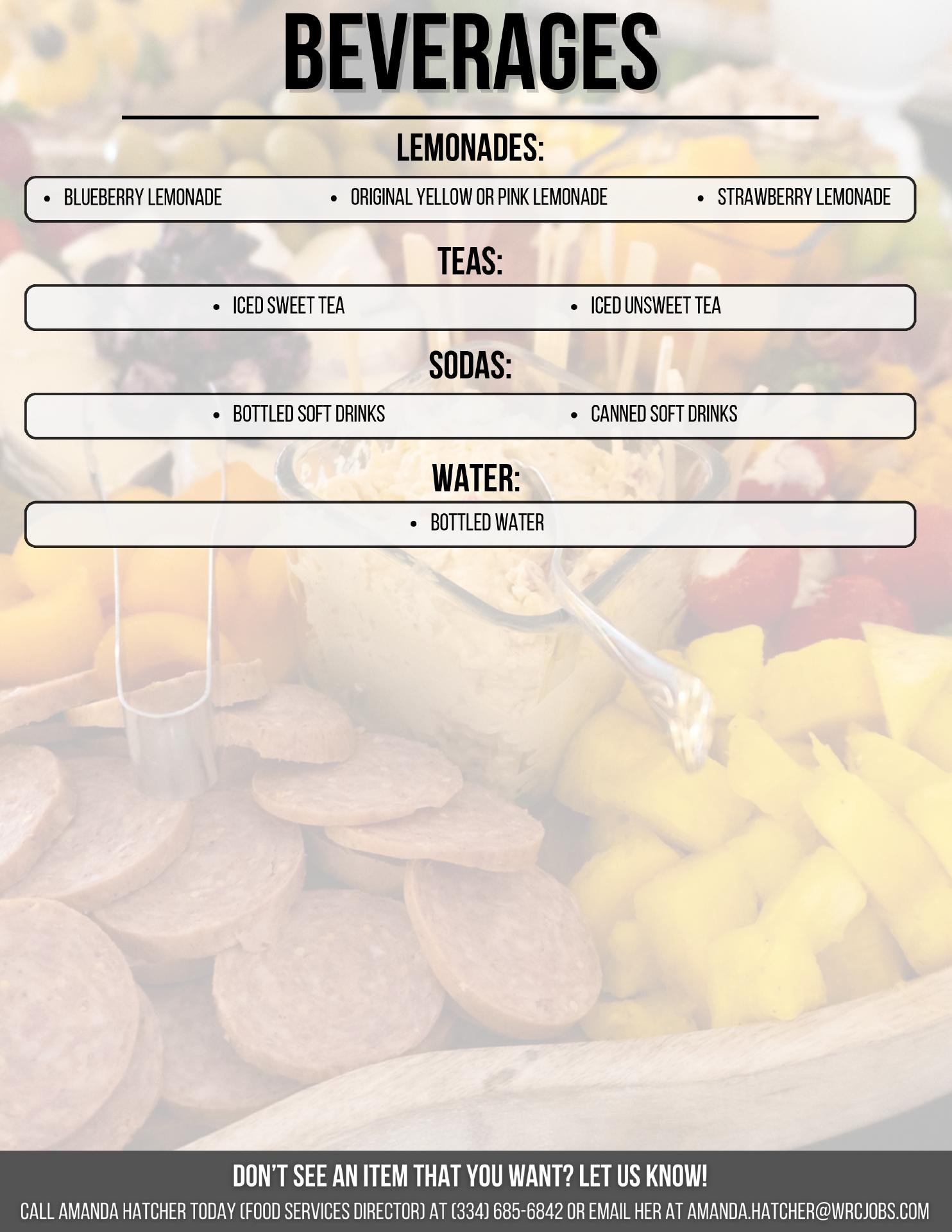 Sterling Event Services Menu