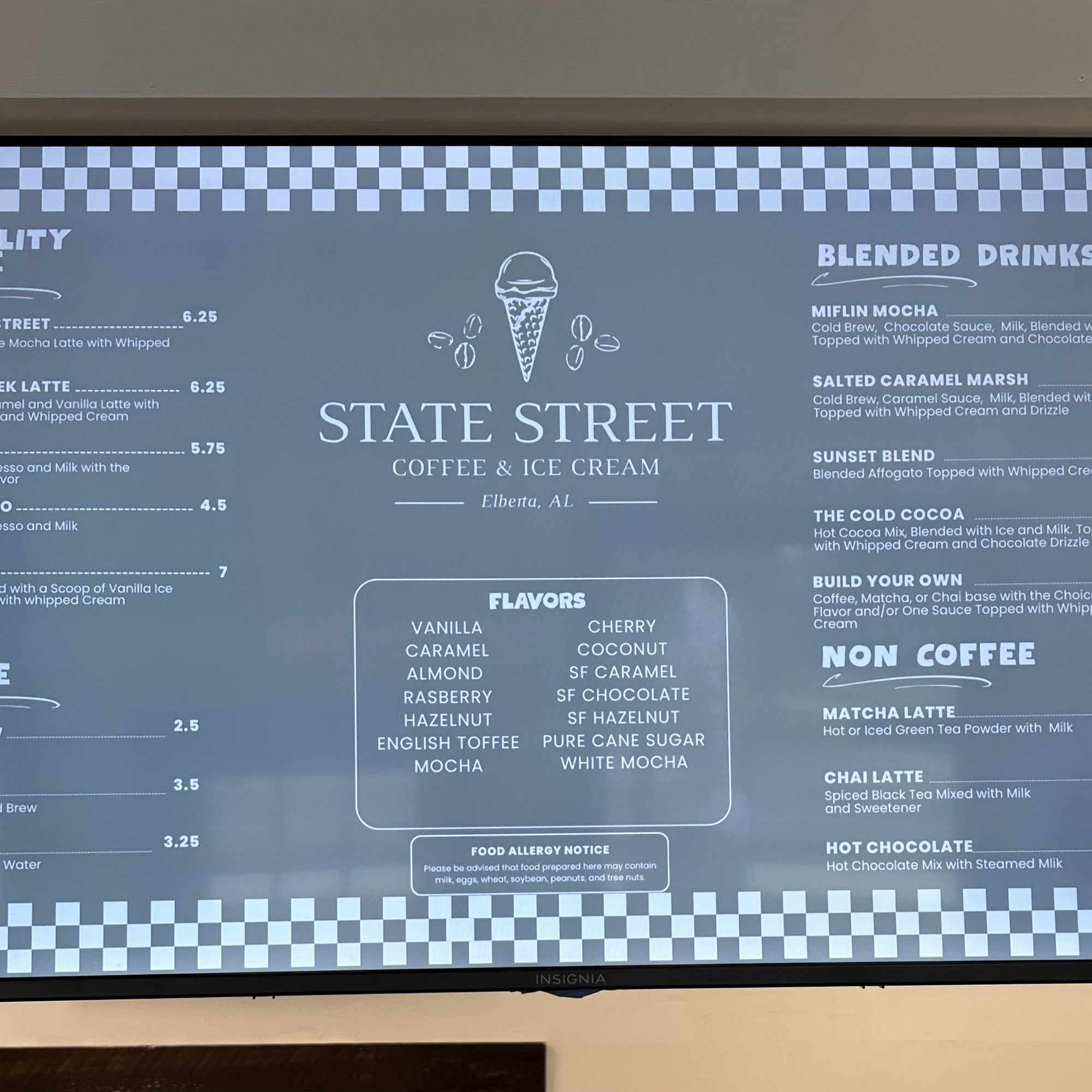 State Street Coffee & Ice Cream Menu