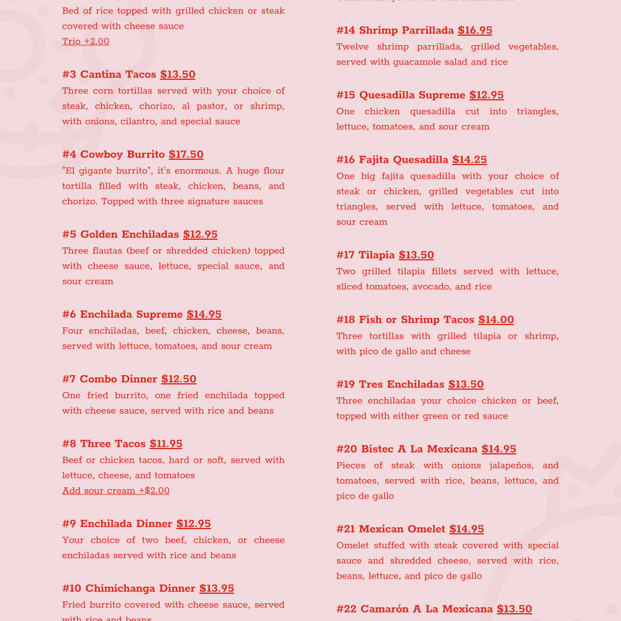 king & queen cantina Menu