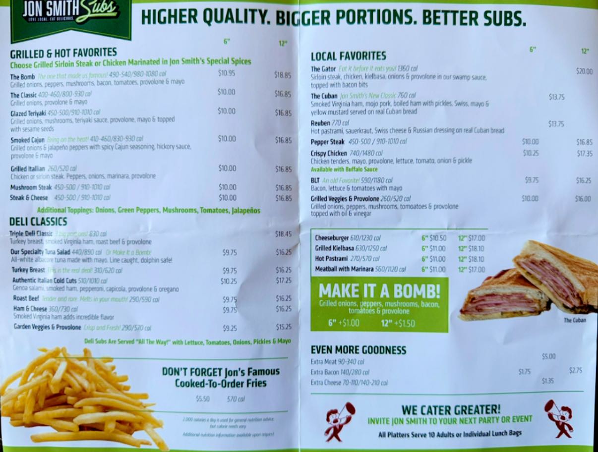 Jon Smith Subs at OWA Menu
