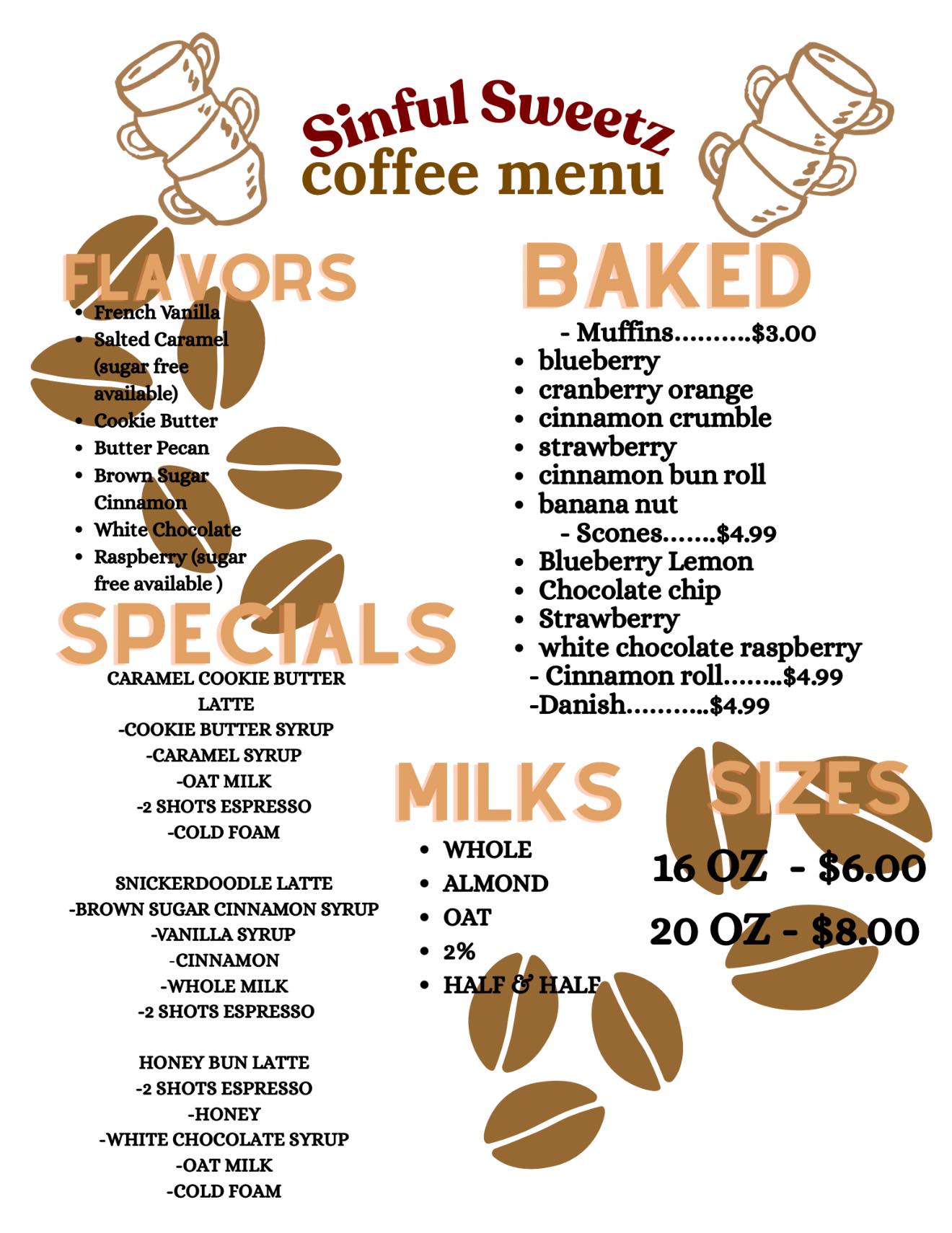 Sinful Sweetz featuring Cakes by Lee Menu