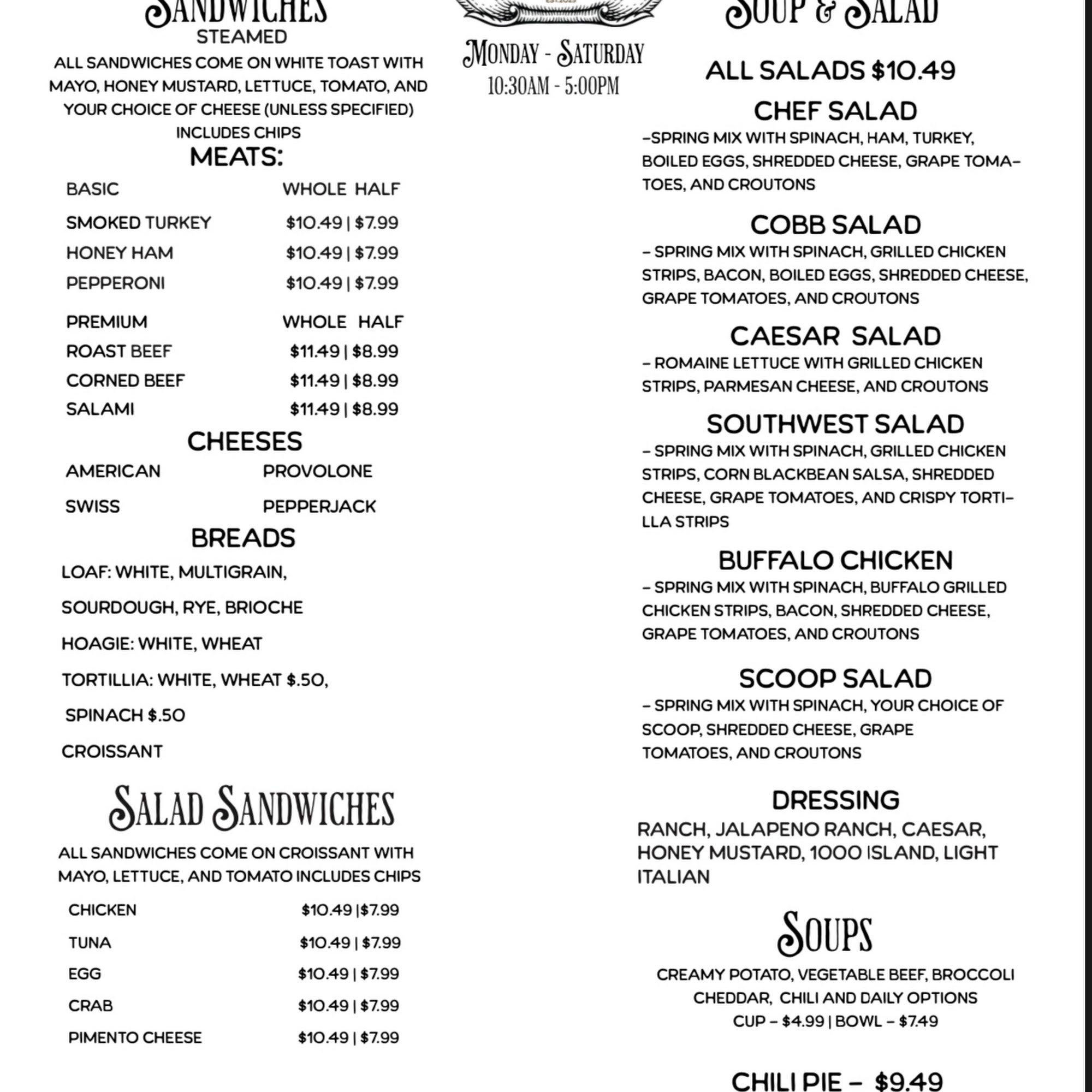 Deli 101 Menu