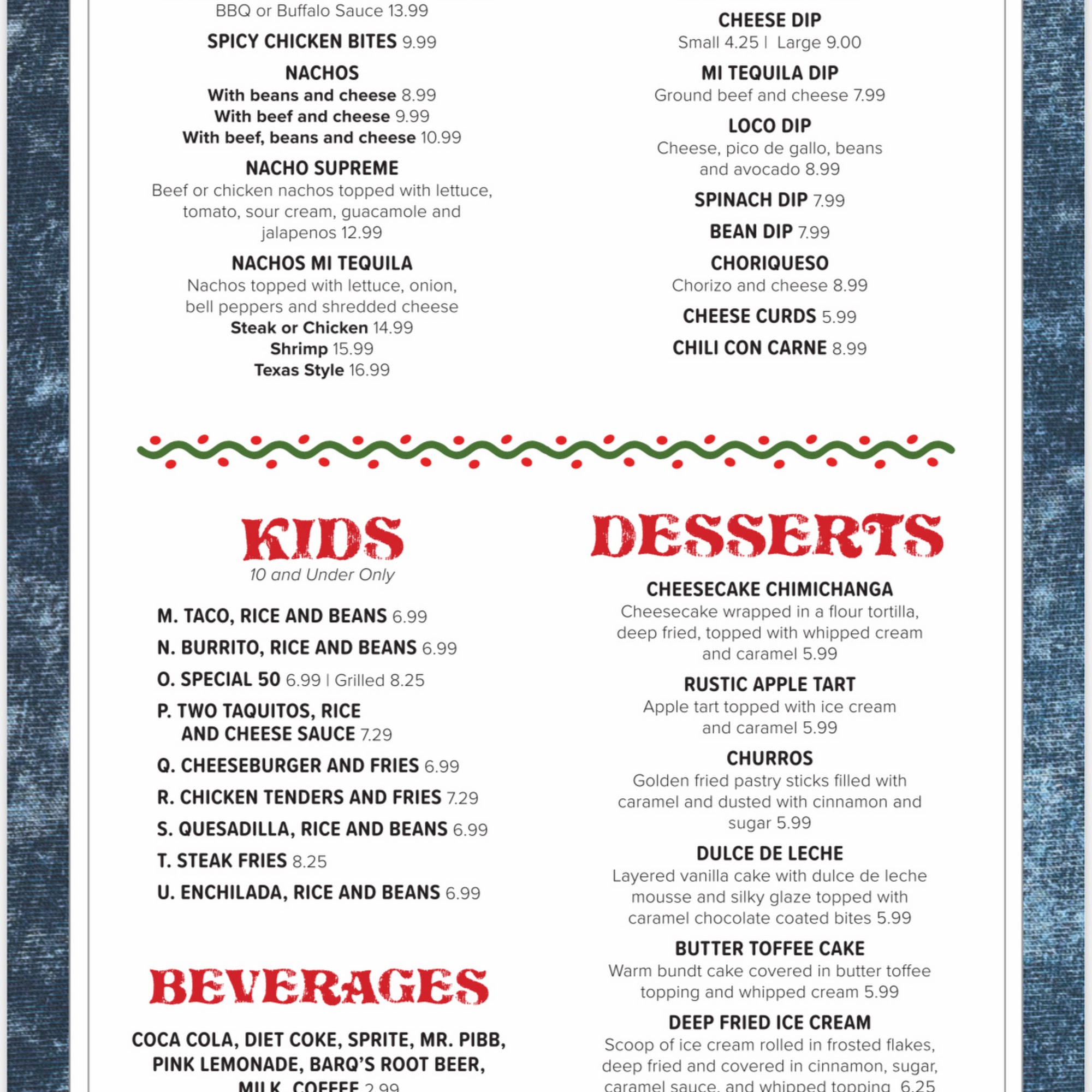 Mi Tequila Mexican Restaurant Menu