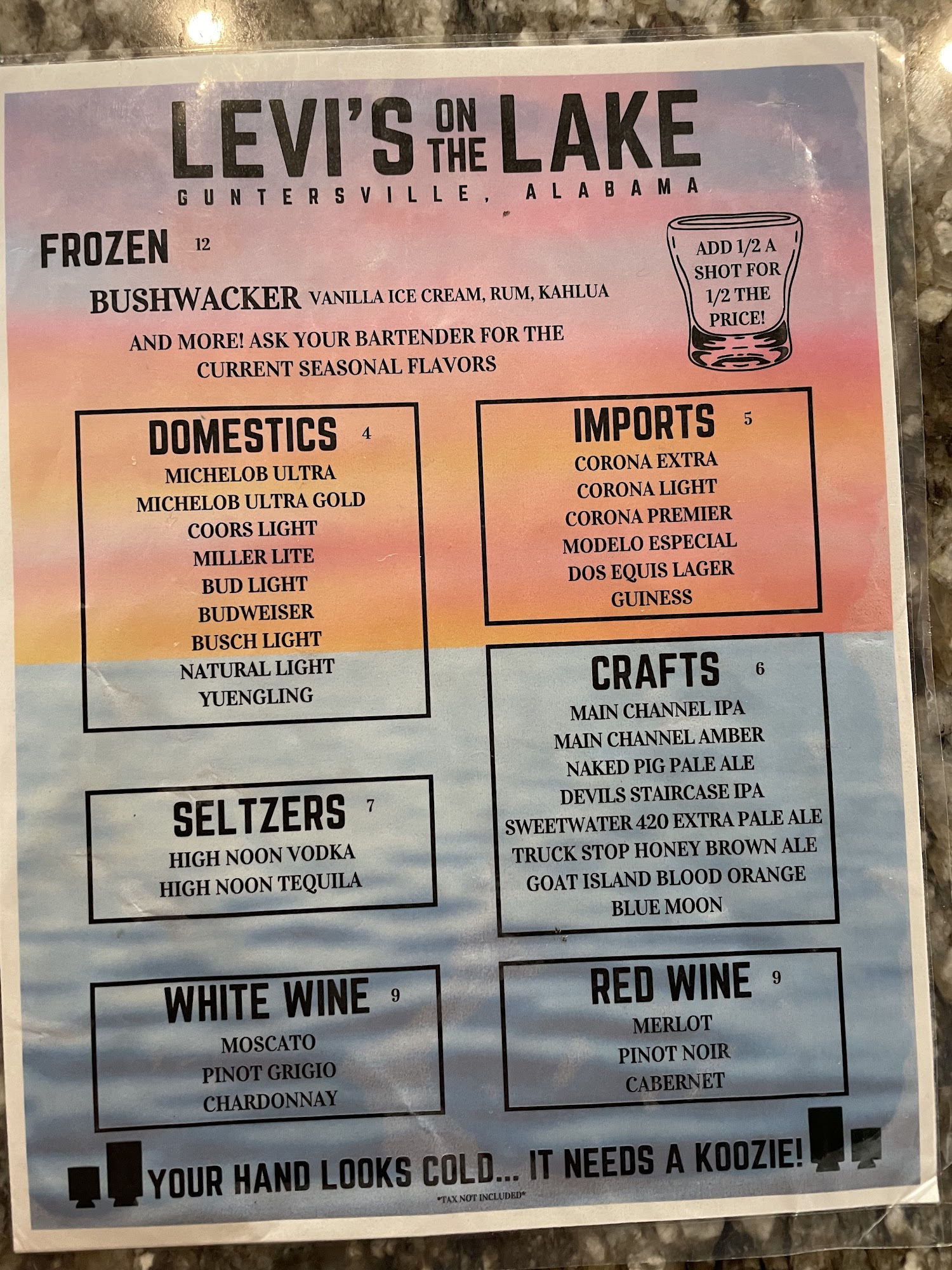 Levi’s On The Lake Menu