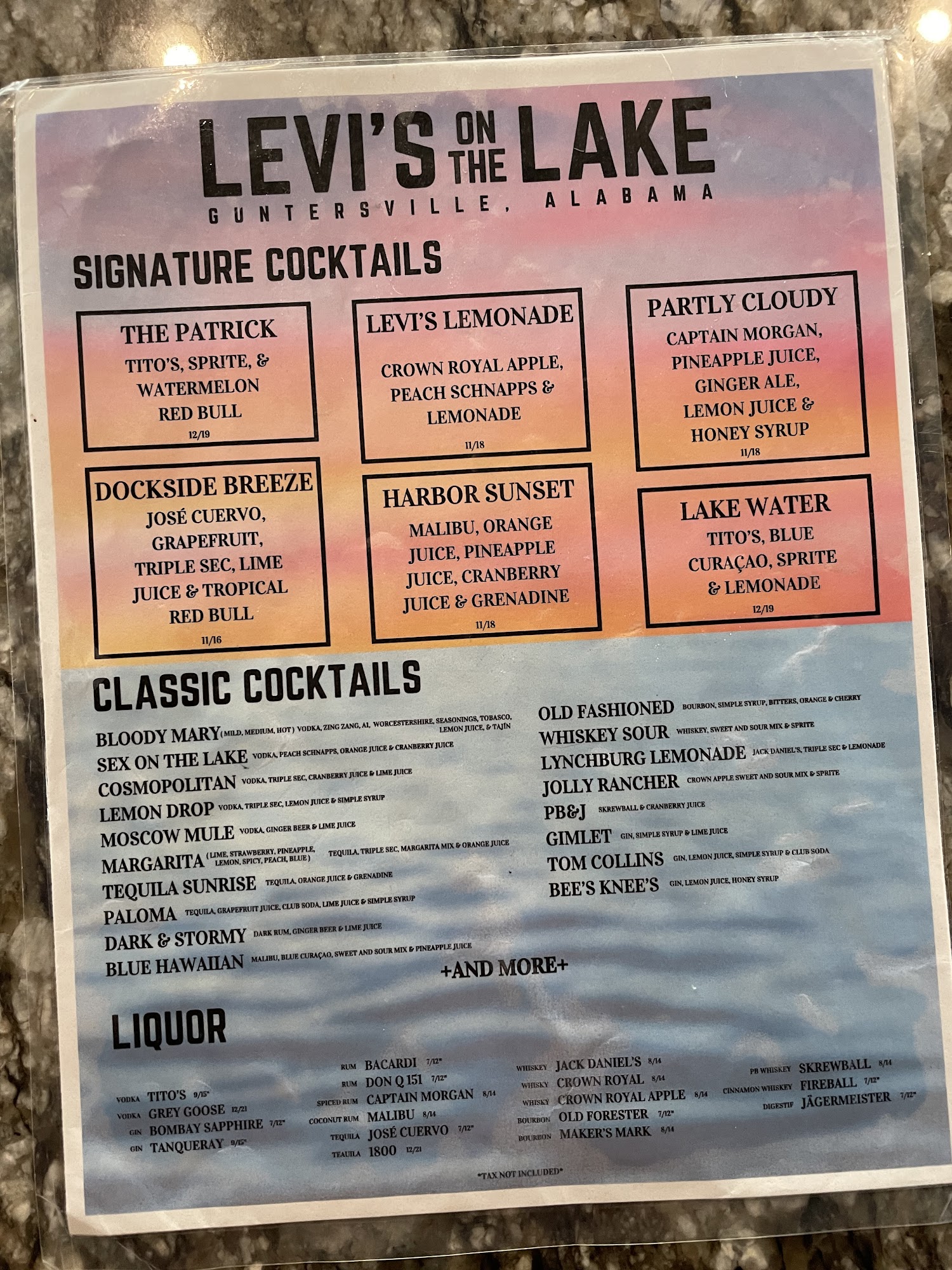 Levi’s On The Lake Menu