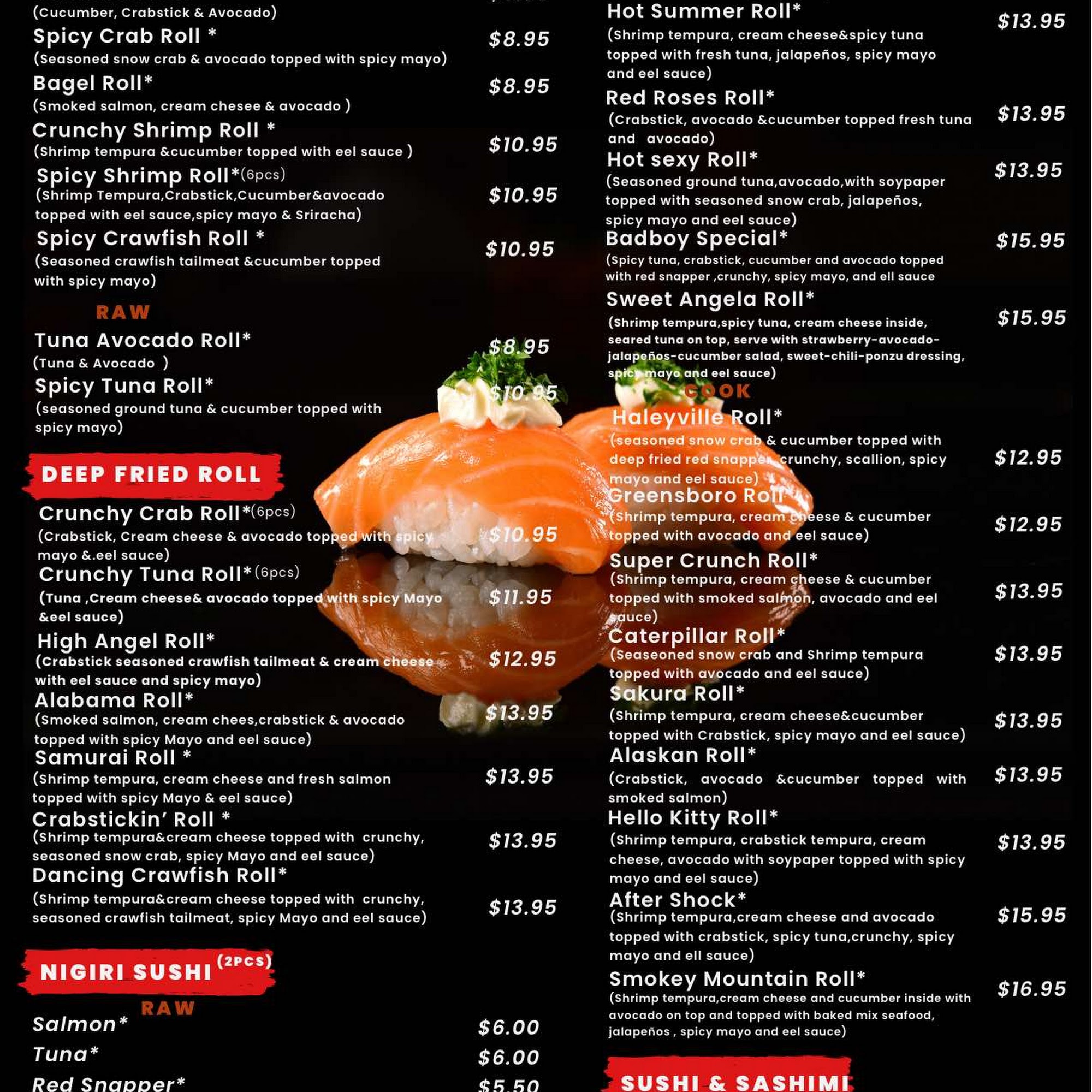 Samurai Hibachi Sushi Menu