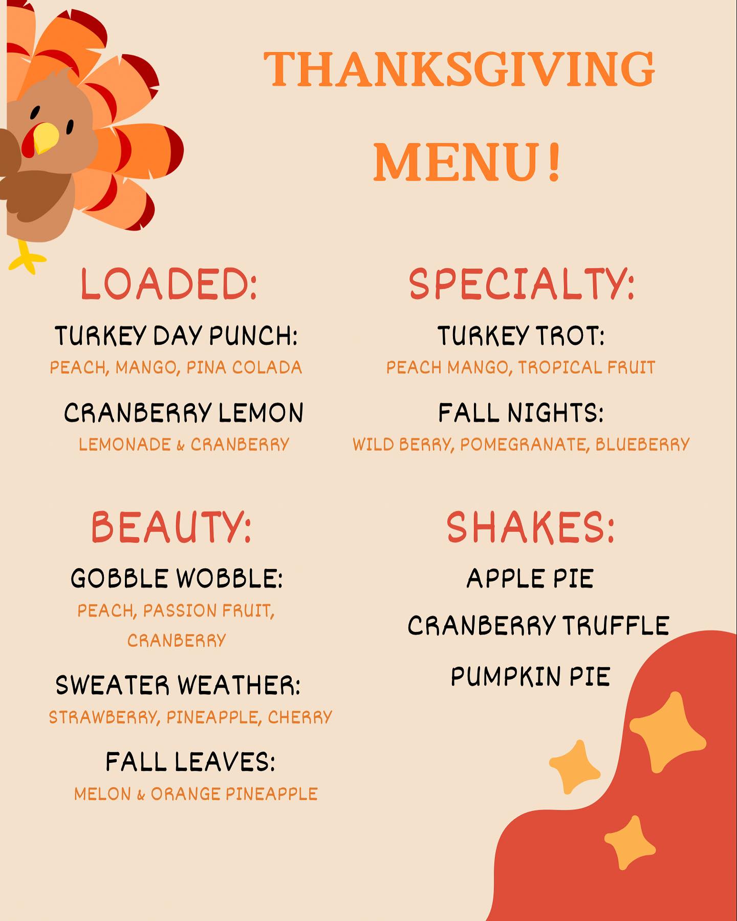 Sunshine Nutrition Menu
