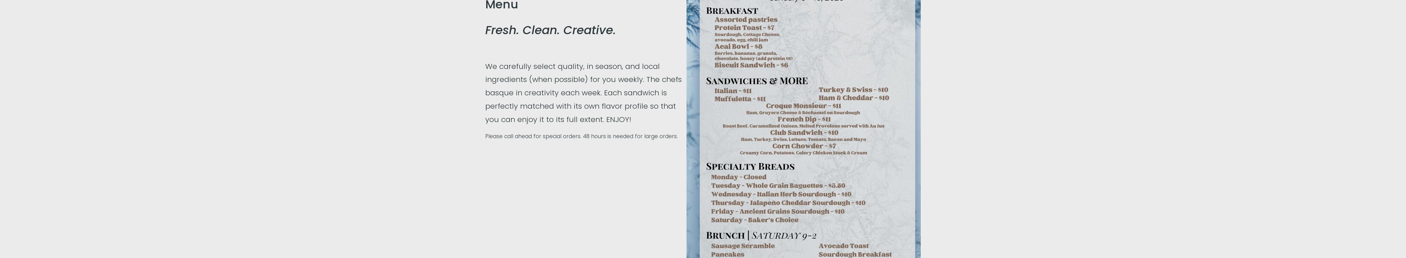 Main Street Market Menu