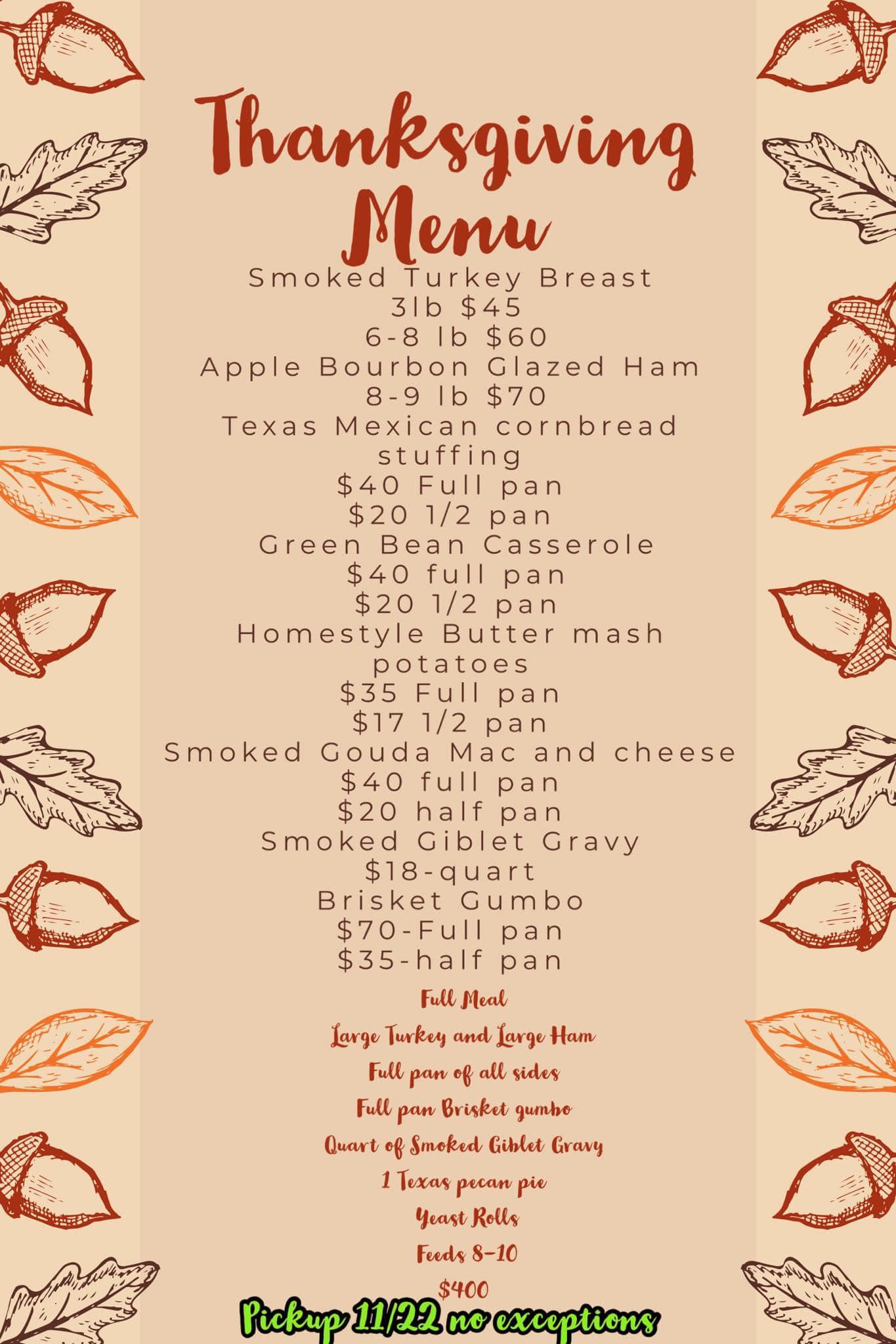 Long’s Craft Barbecue Menu