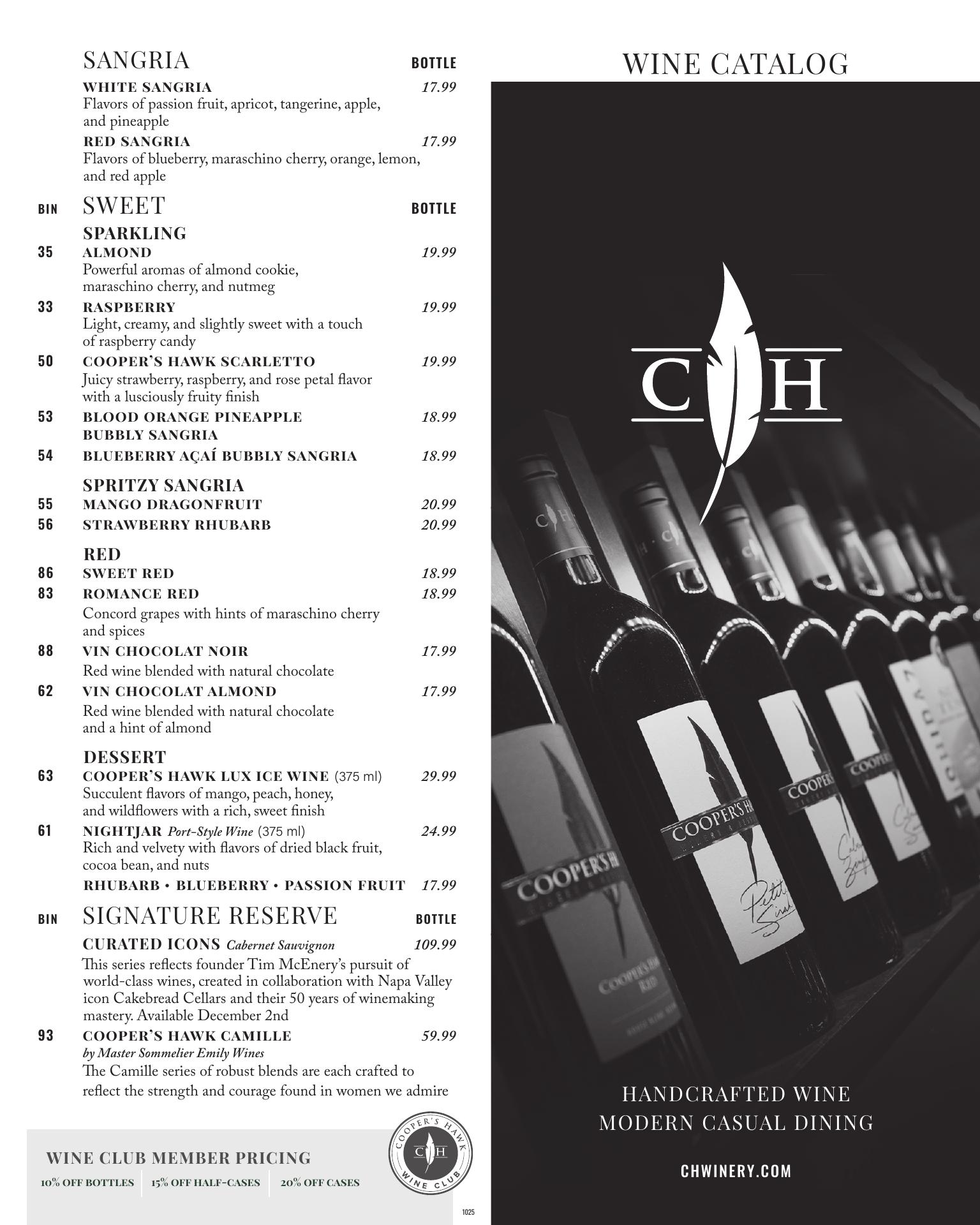 Cooper’s Hawk Winery & Restaurant Menu