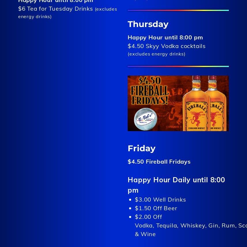 B-Bob's Downtown Menu