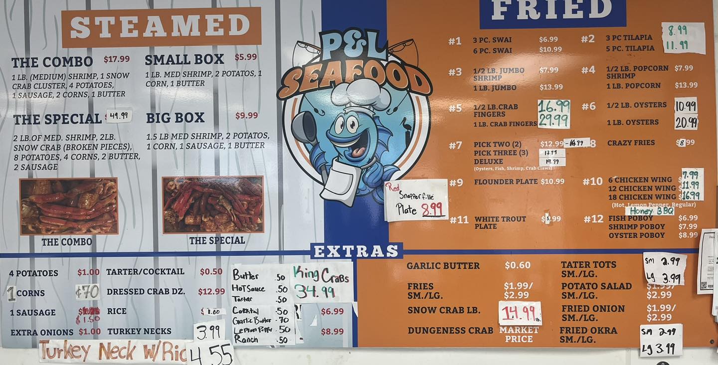 P & L Seafood Menu