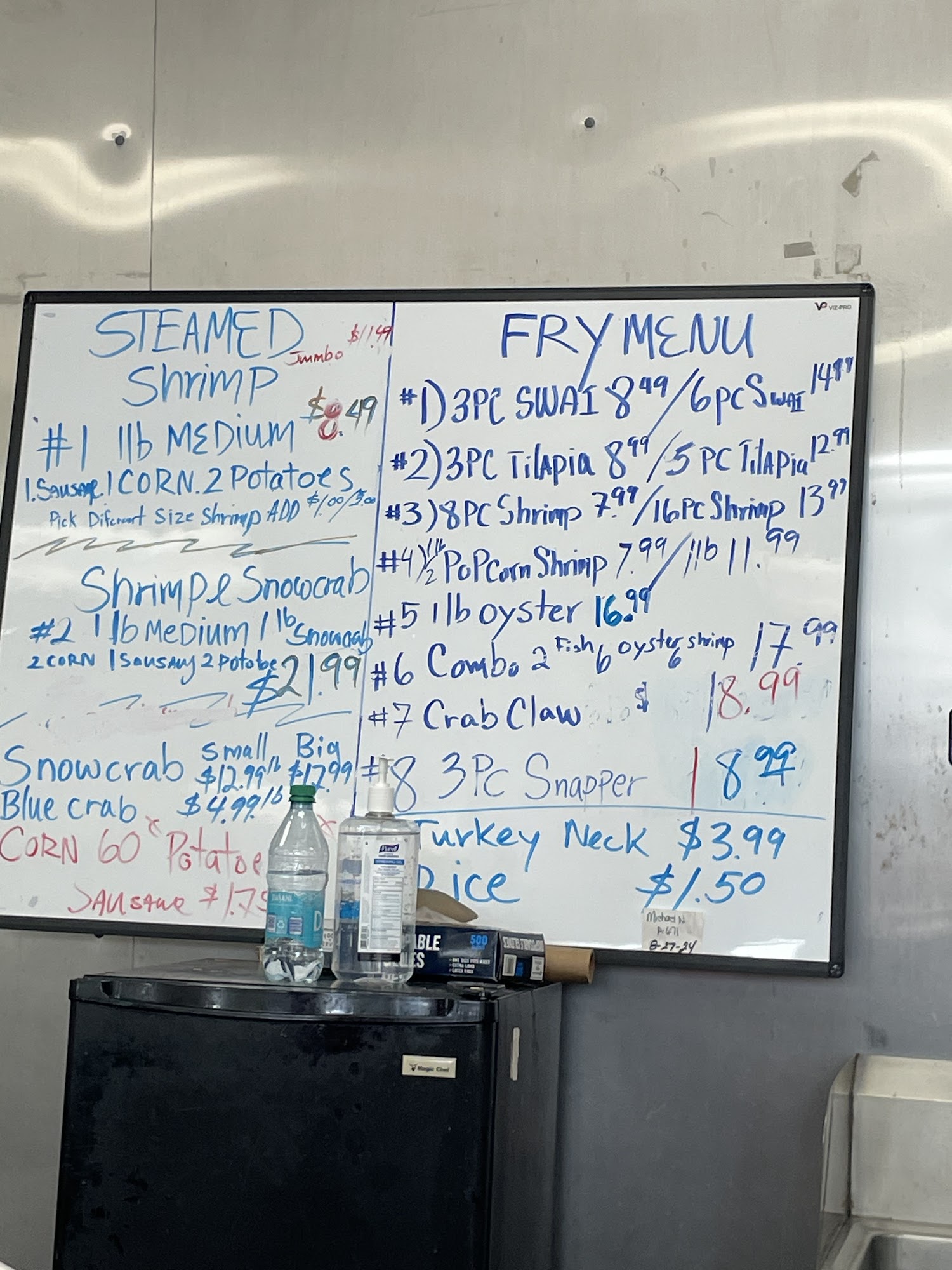 Springhill Seafood Menu