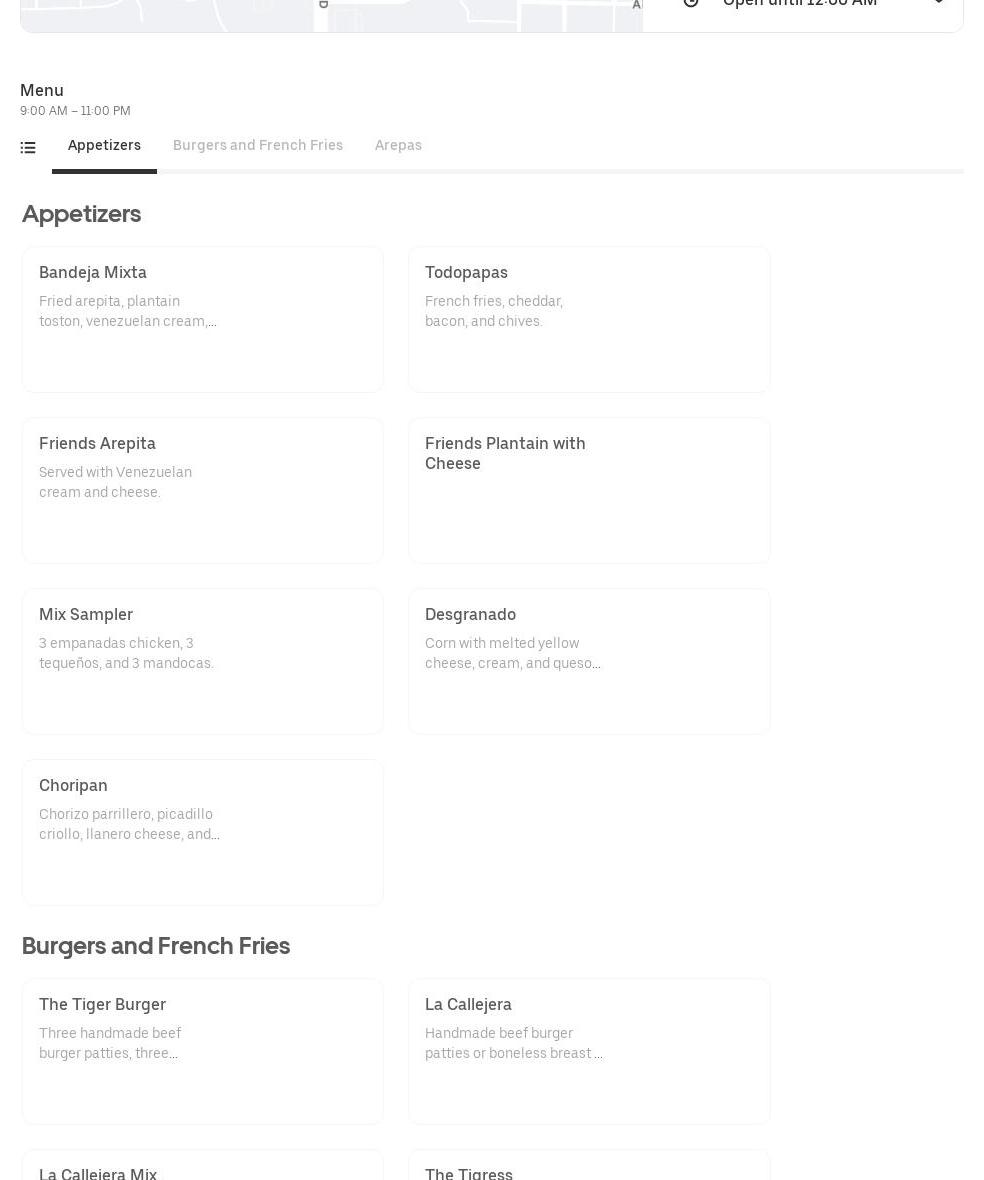 The Tigers Bar & Grill Menu