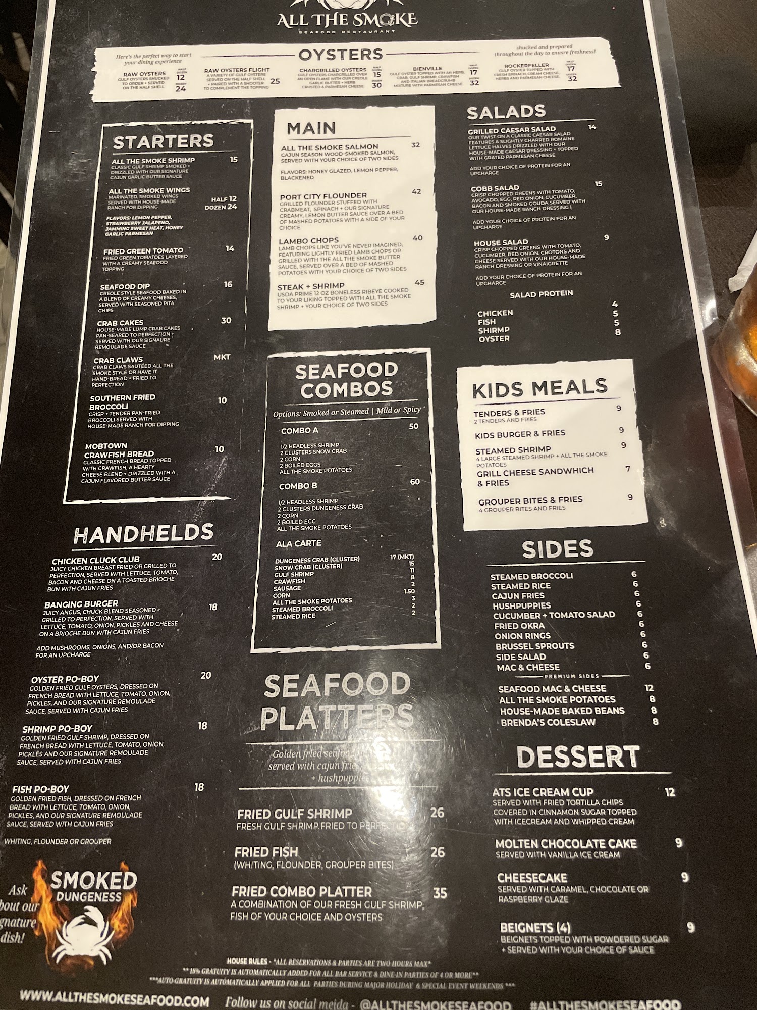 All The Smoke Seafood Menu