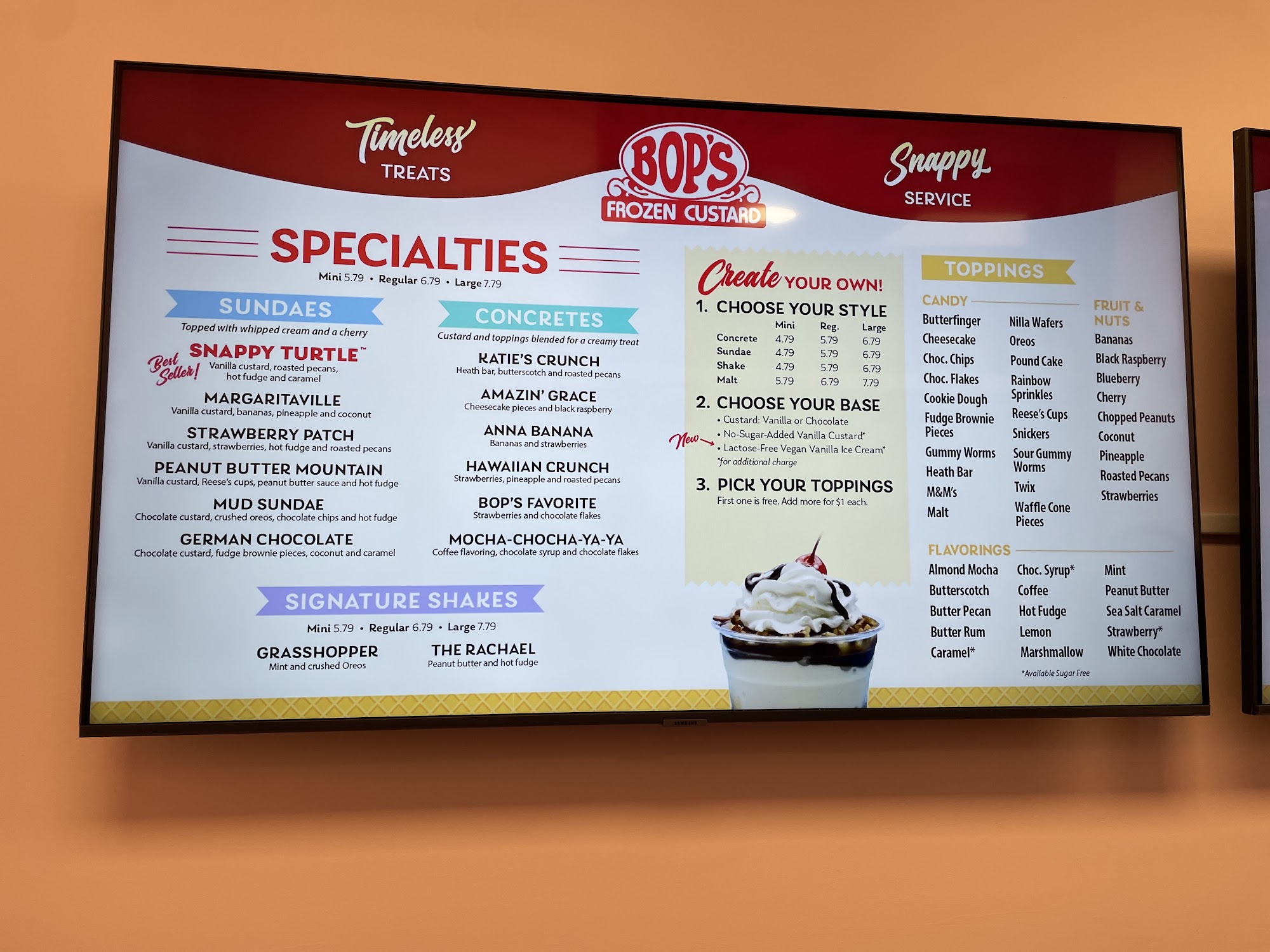 Bop's Frozen Custard Menu
