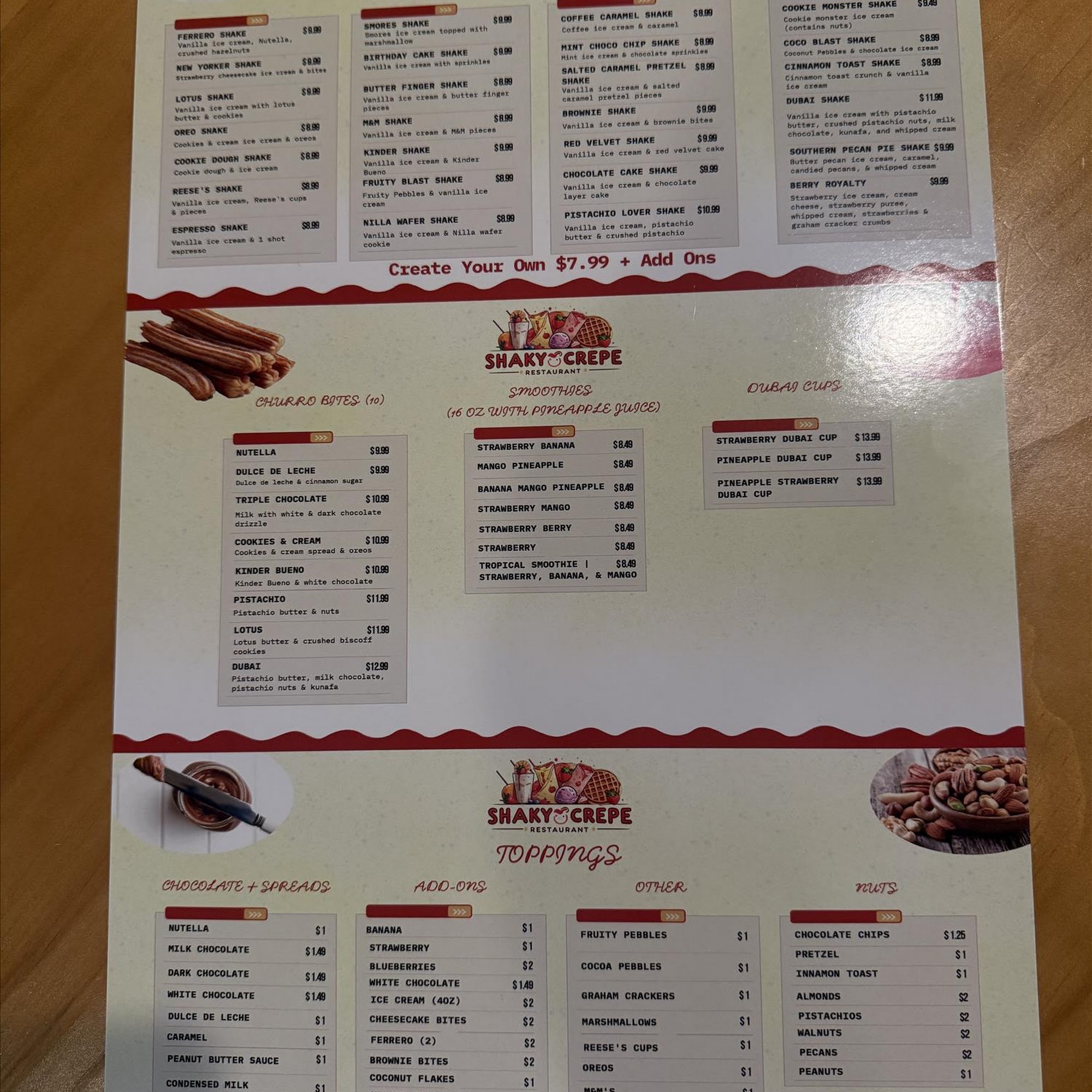 Shaky Crepe Menu