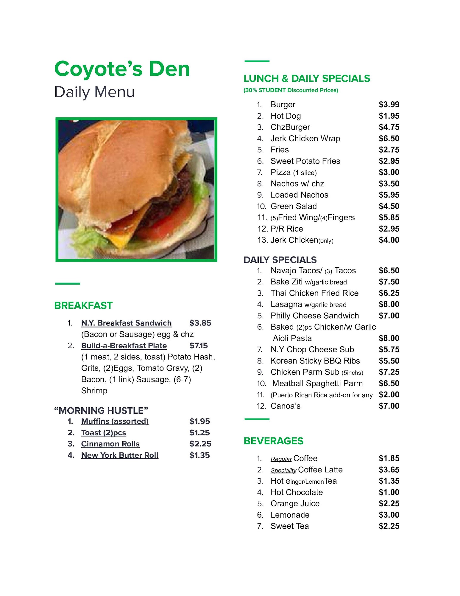 Tropical Breeze at C0yotes Den Menu