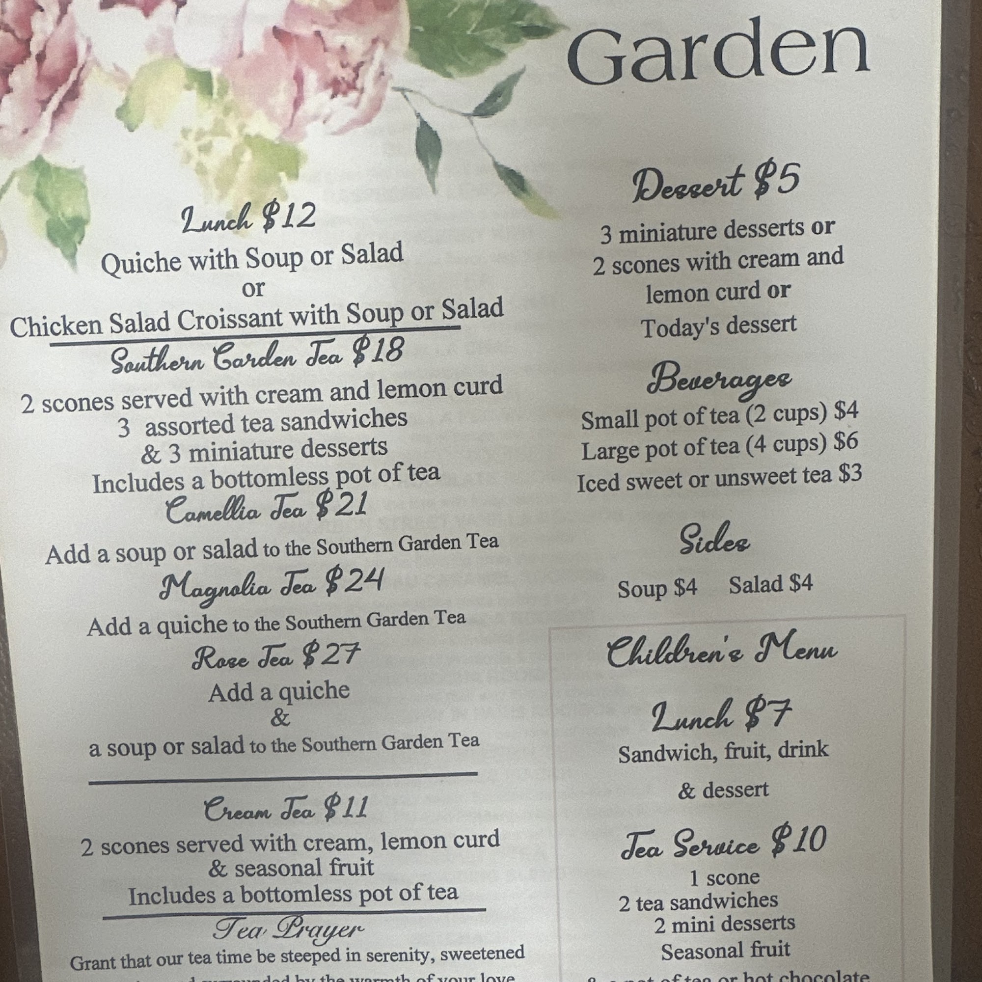 The Tea Garden Menu
