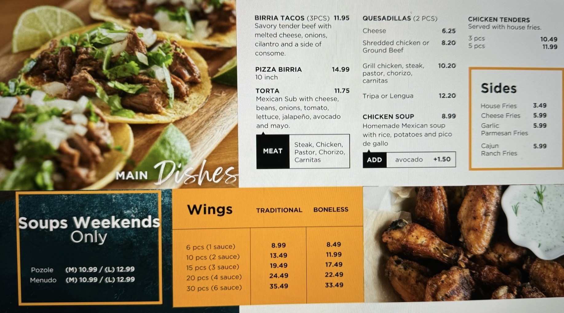 Wings & Tacos Menu
