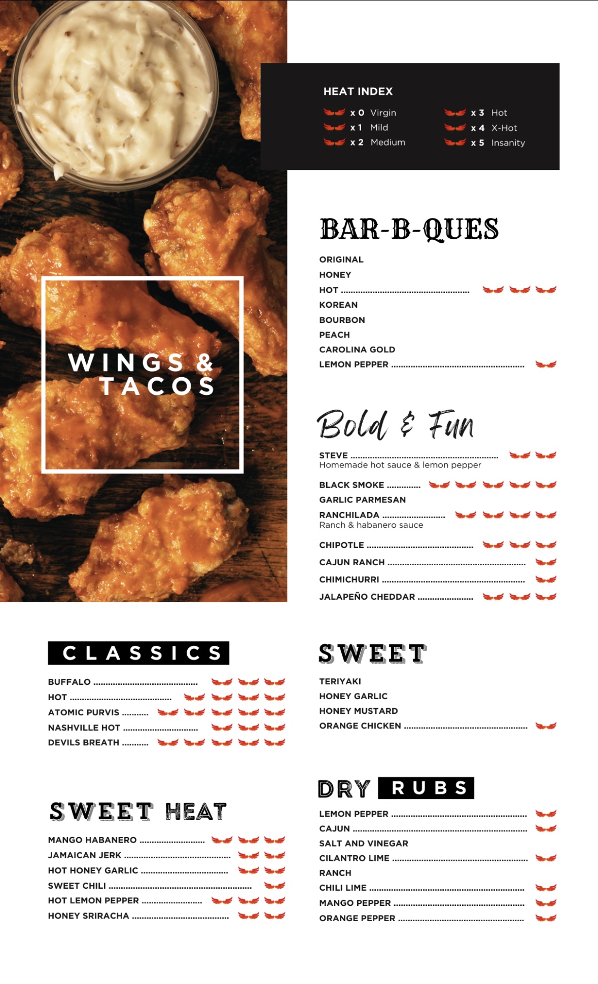 Wings & Tacos Menu
