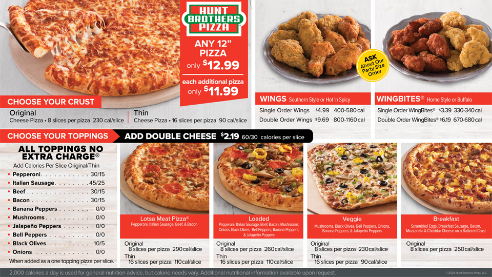 Hunt Brothers Pizza Menu