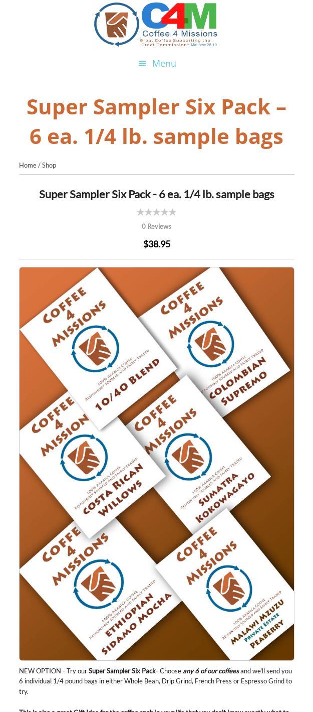 COFFEE 4 MISSIONS ROASTERS - FAMILY OWNED - MADE IN THE USA - SUPPORTING CHRISTIAN MINISTRY Menu