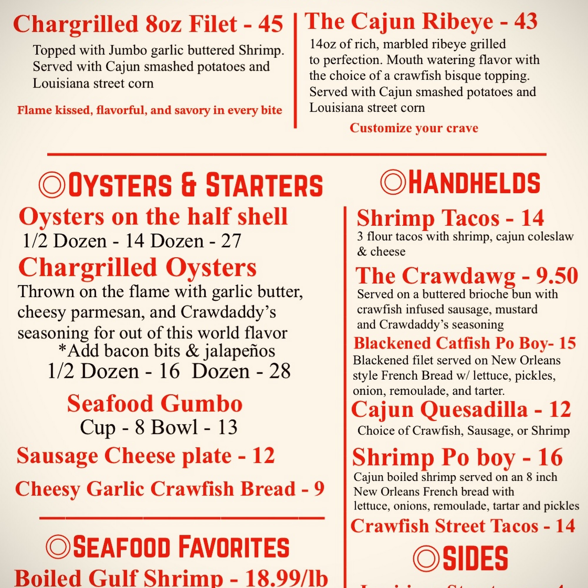Crawdaddy’s Menu