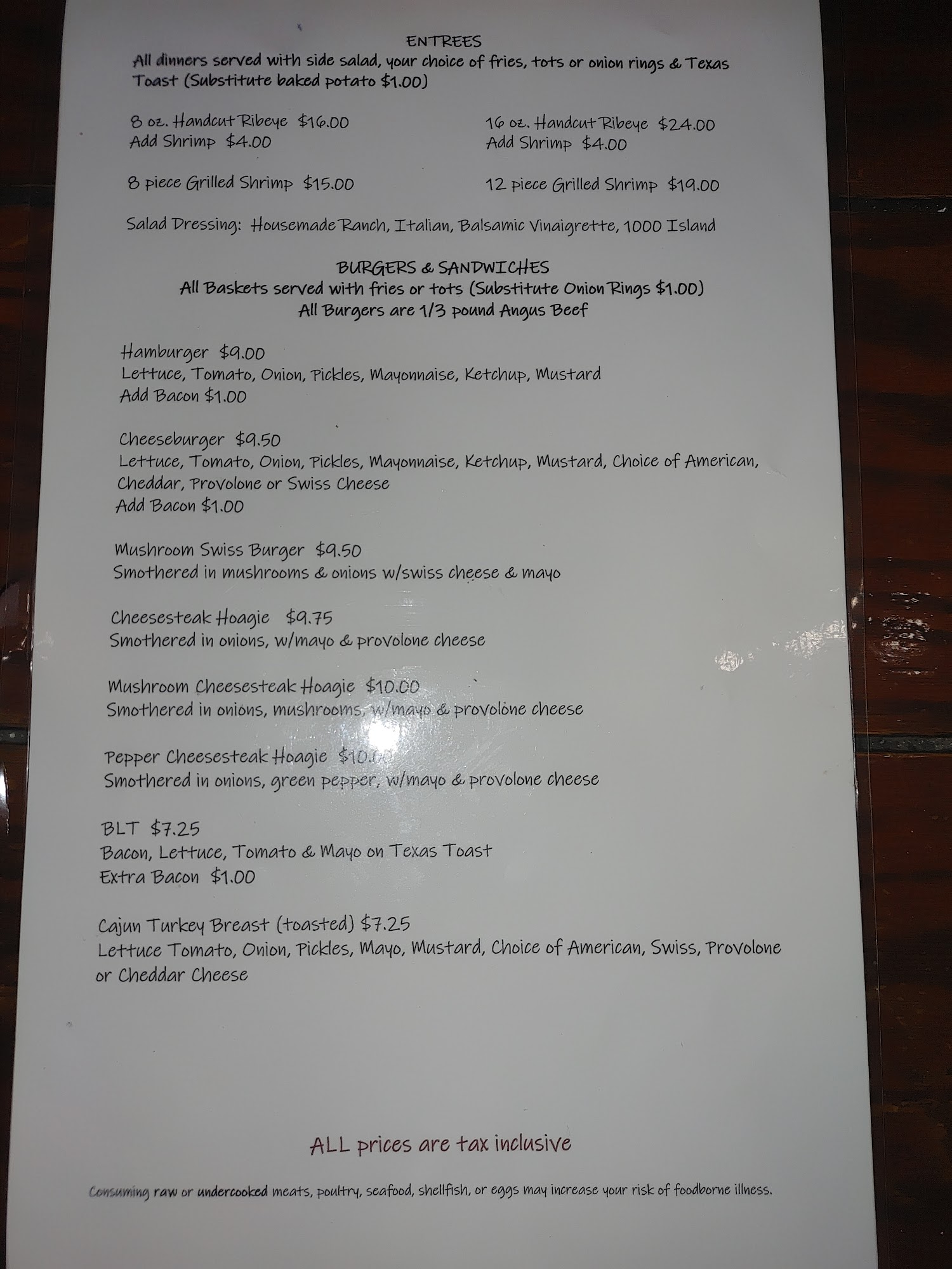 Road House Lounge Menu