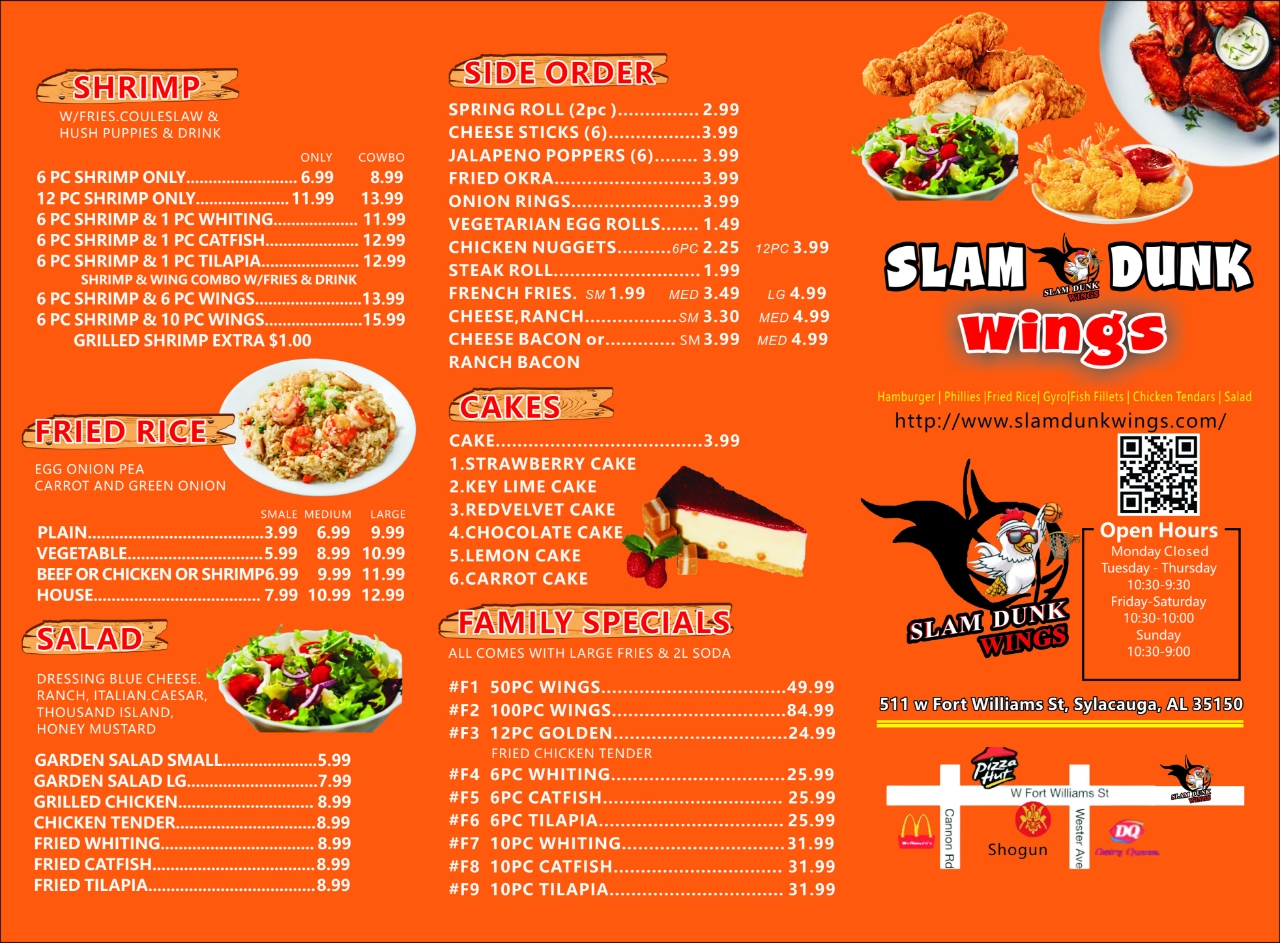 Slam Dunk Wings Menu
