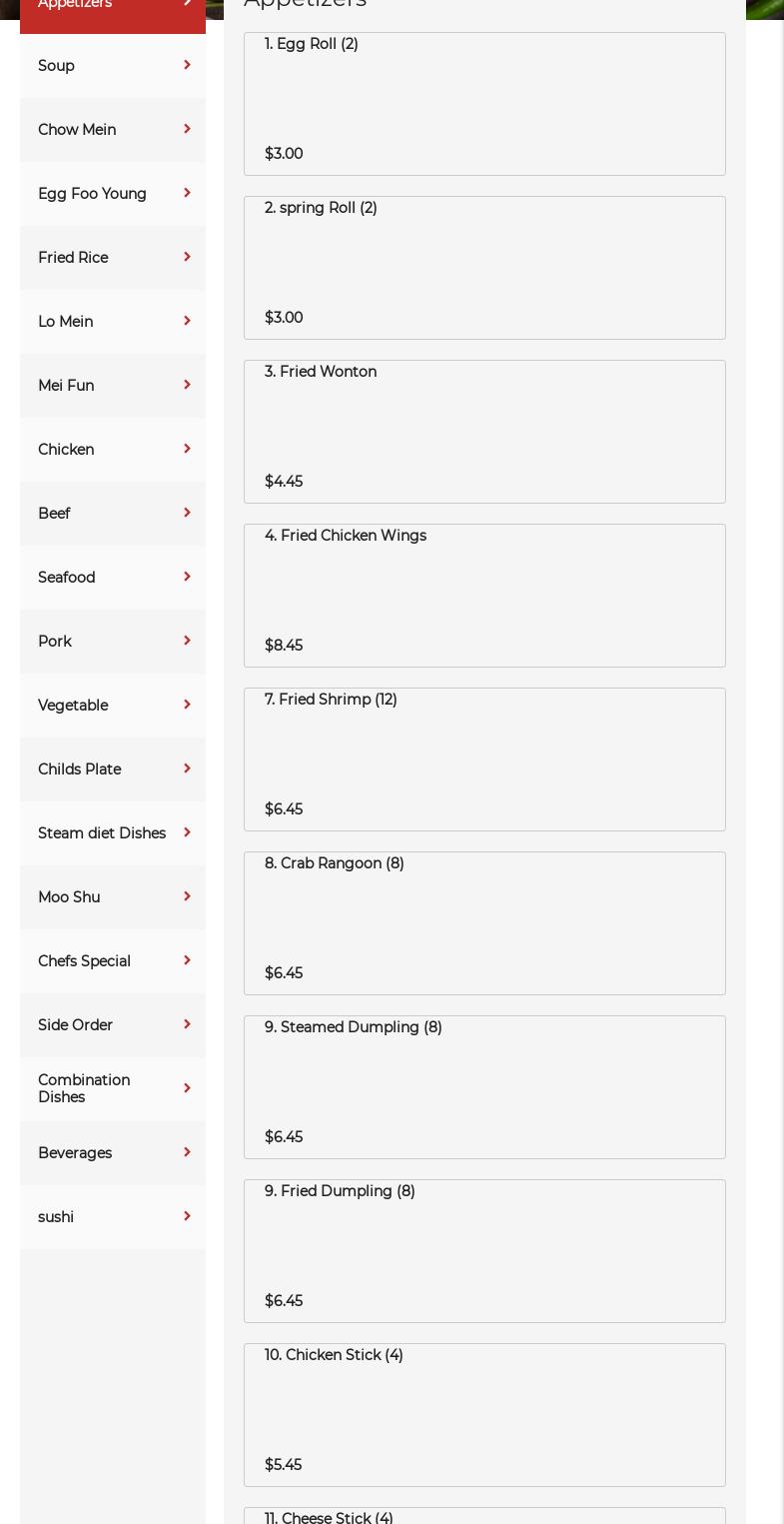 China Buffet Talladega Menu