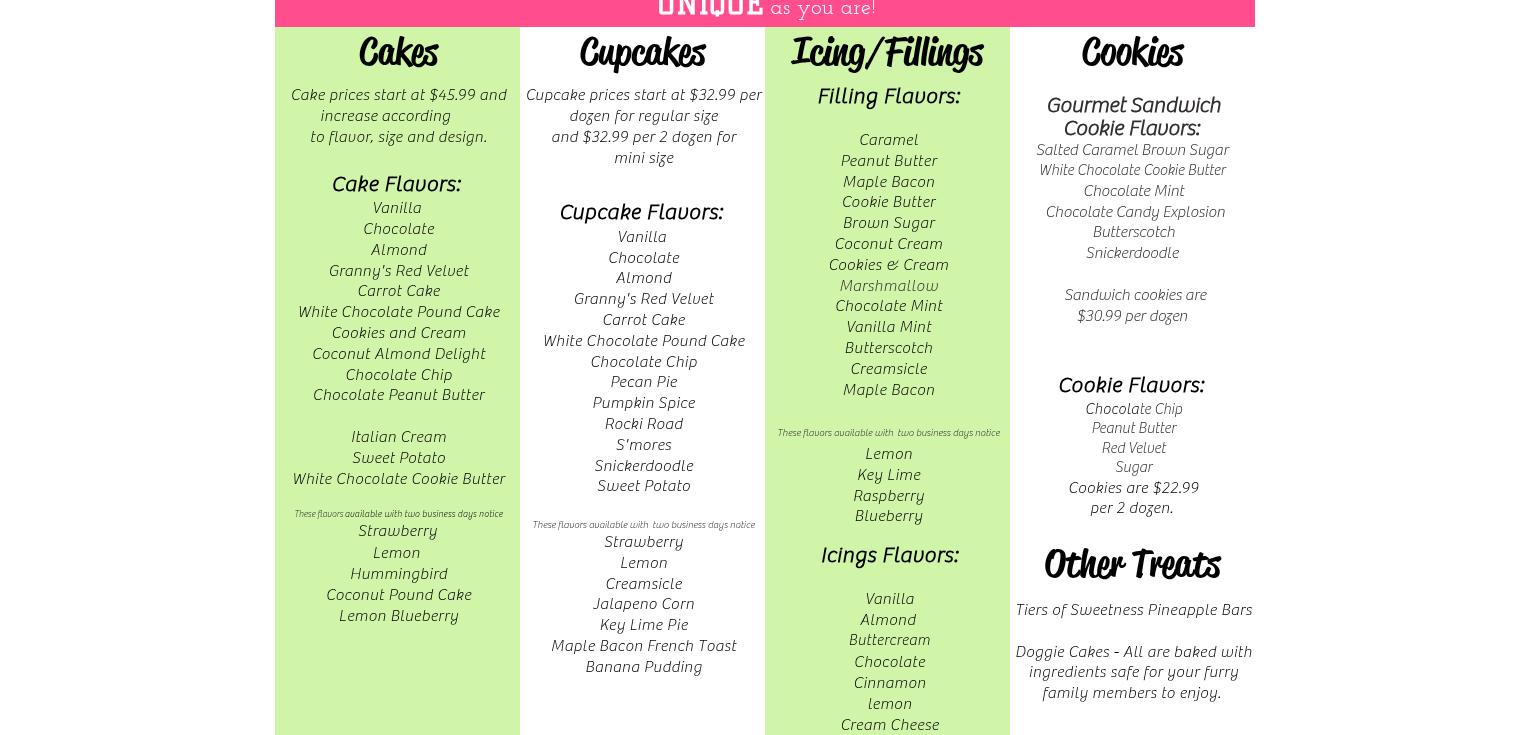 Tiers of Sweetness Menu