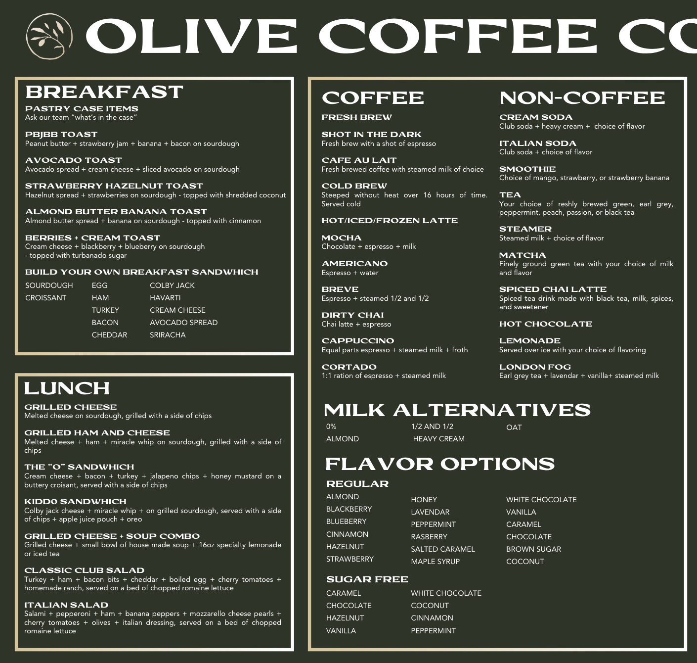 Olive Coffee Company | Alma Branch Menu