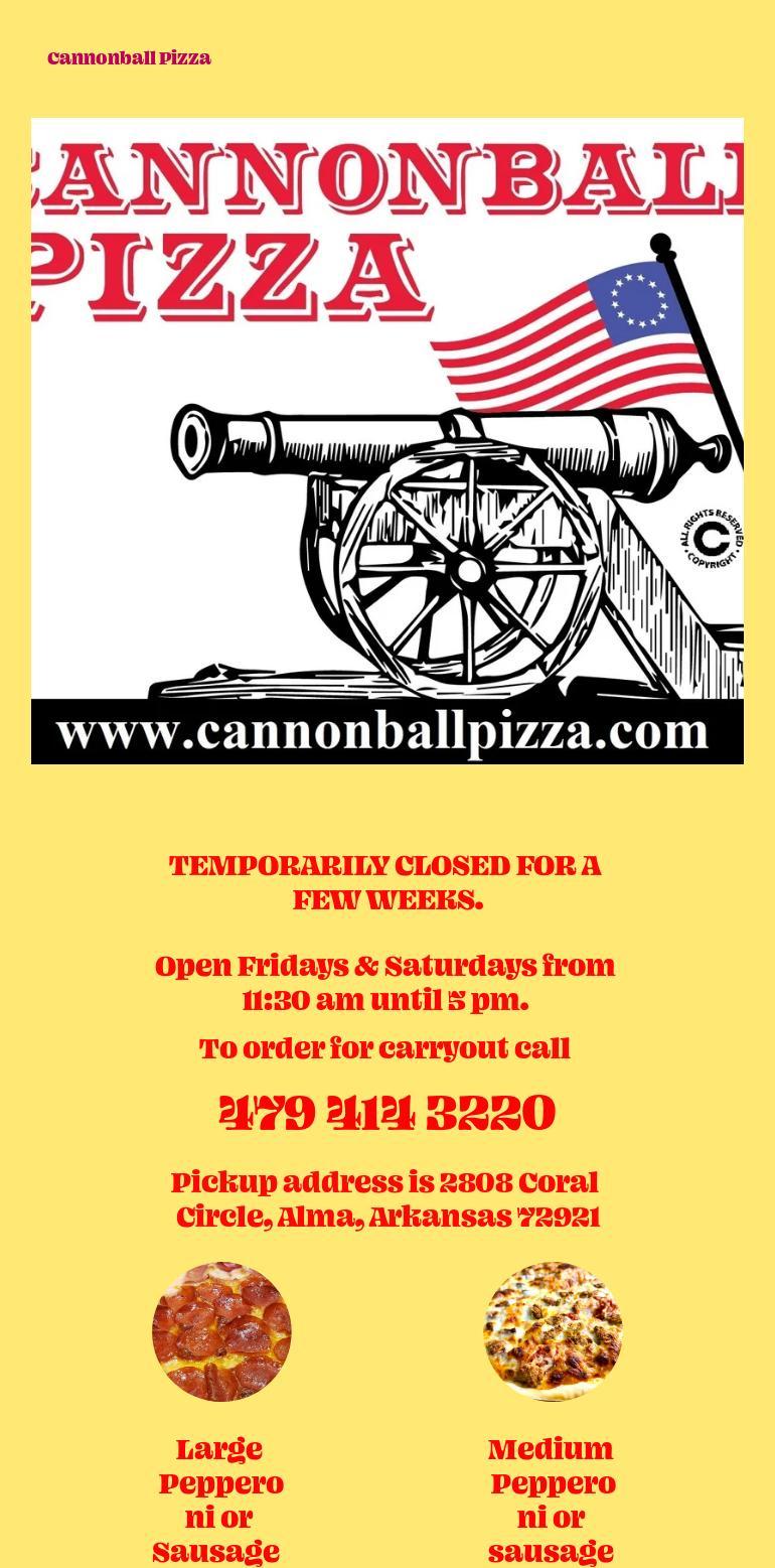 Cannonball Pizza Menu
