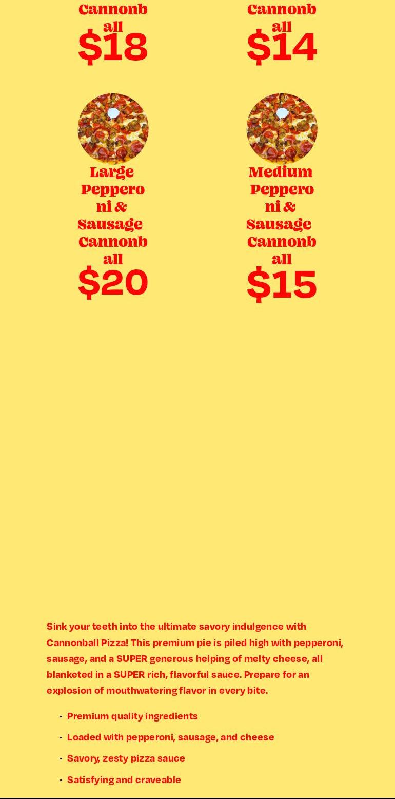 Cannonball Pizza Menu