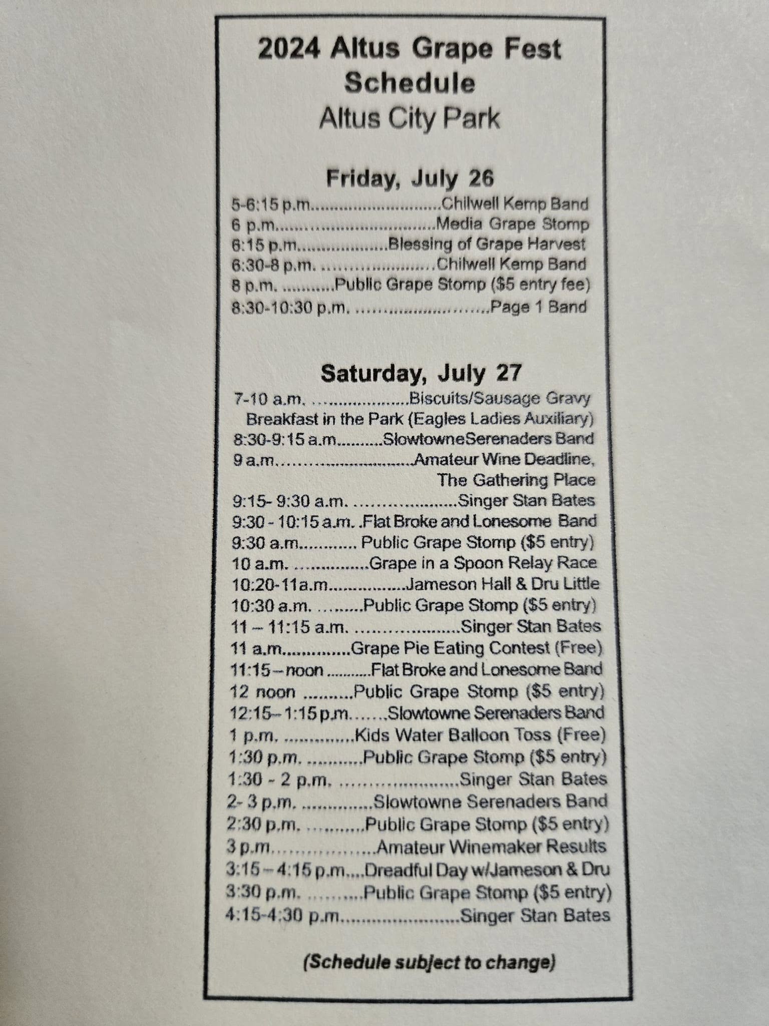 Dahlem Vineyard Menu