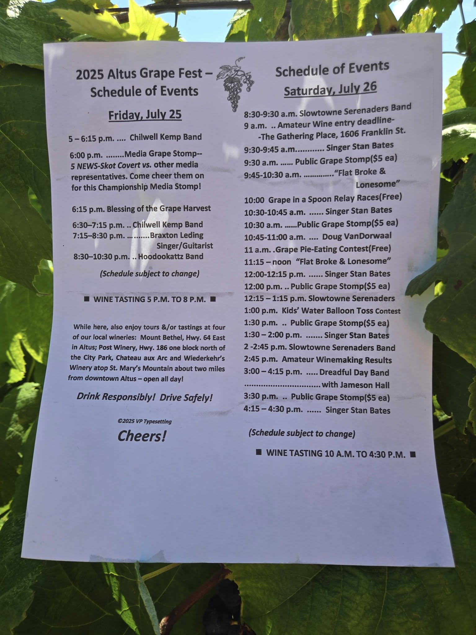 Dahlem Vineyard Menu