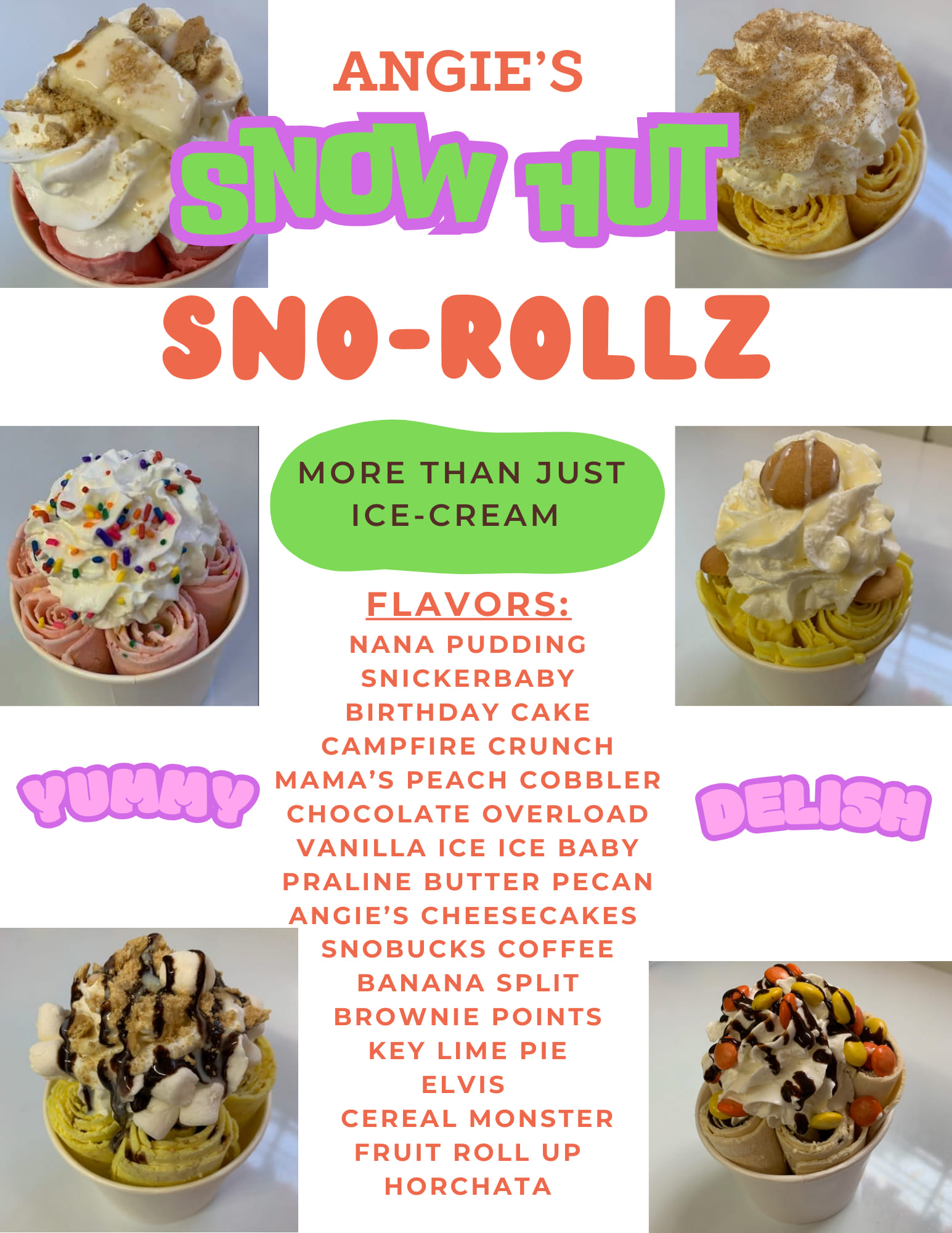Angie's Tropical Sno Menu