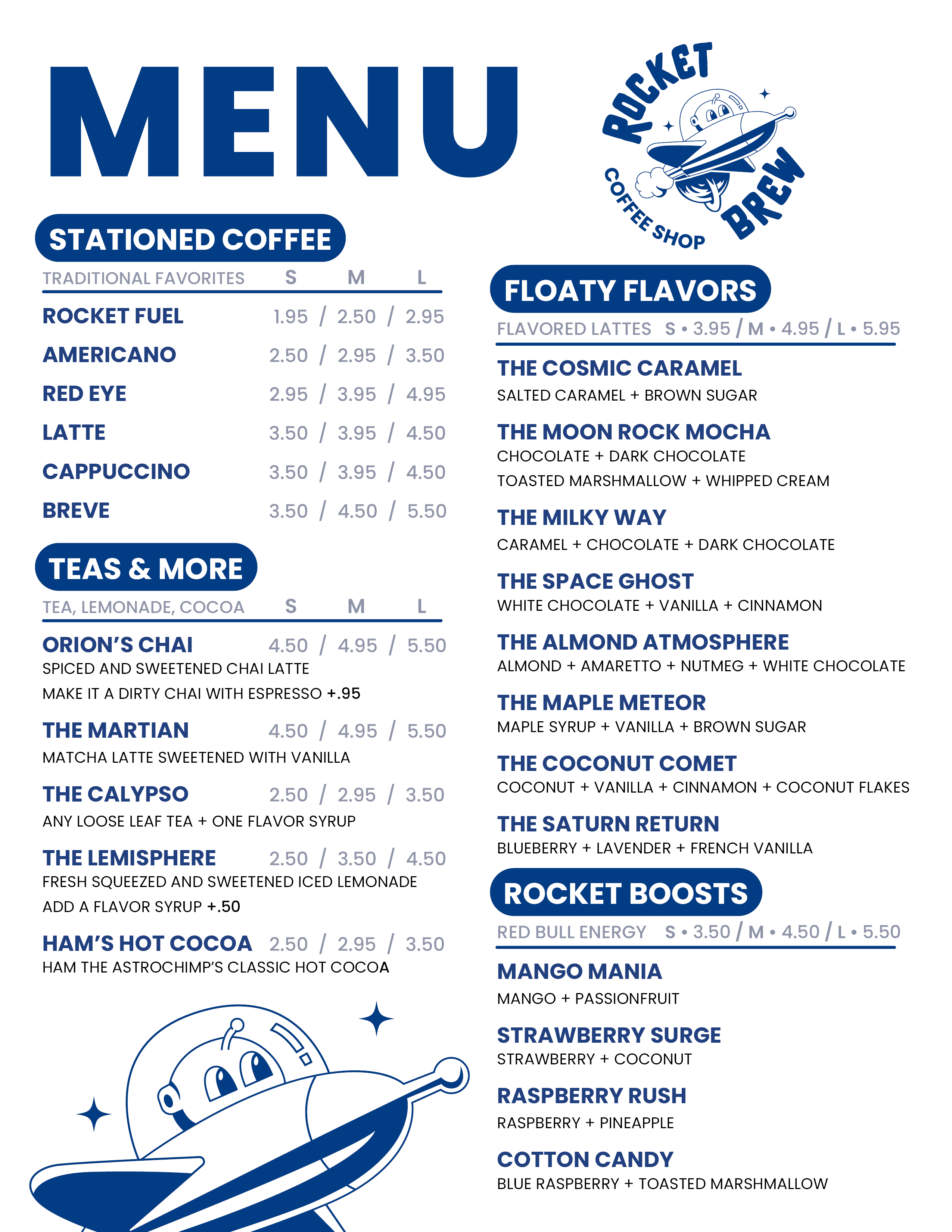 Rocket Brew Coffee Menu