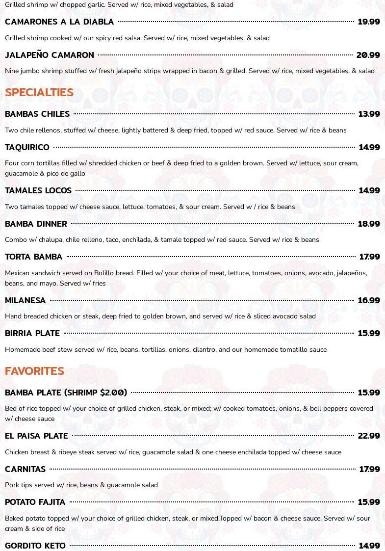 La Bamba Restaurant and Cantina Menu