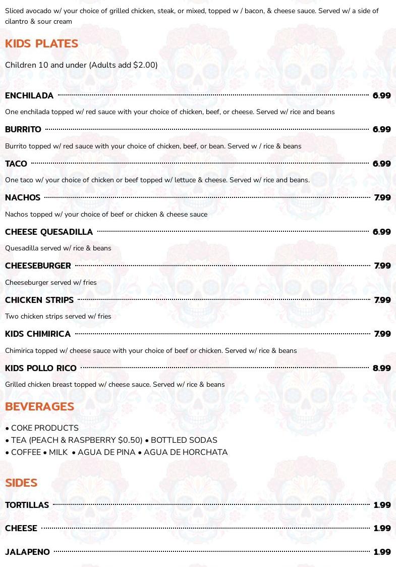 La Bamba Restaurant and Cantina Menu