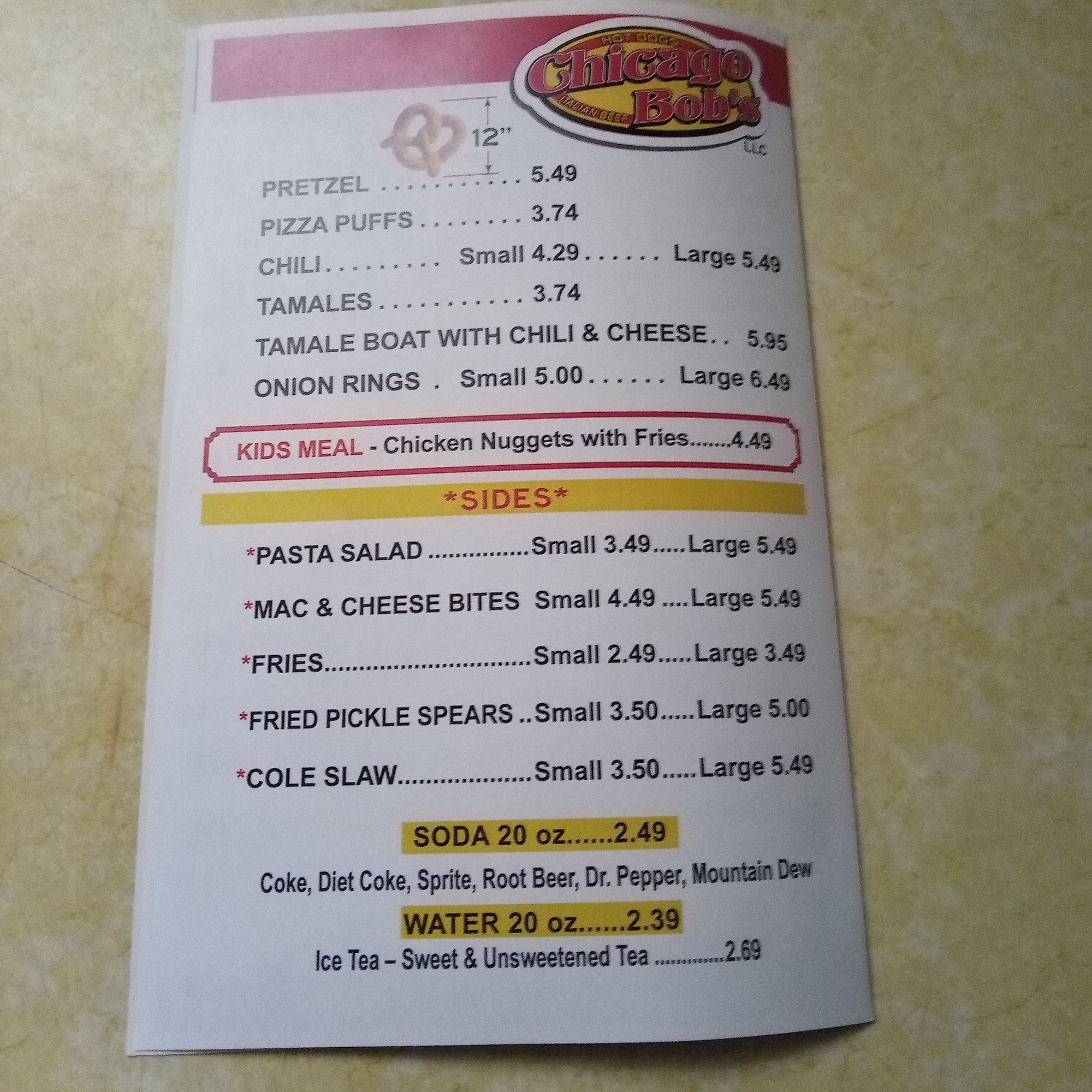Chicago Bob's Menu